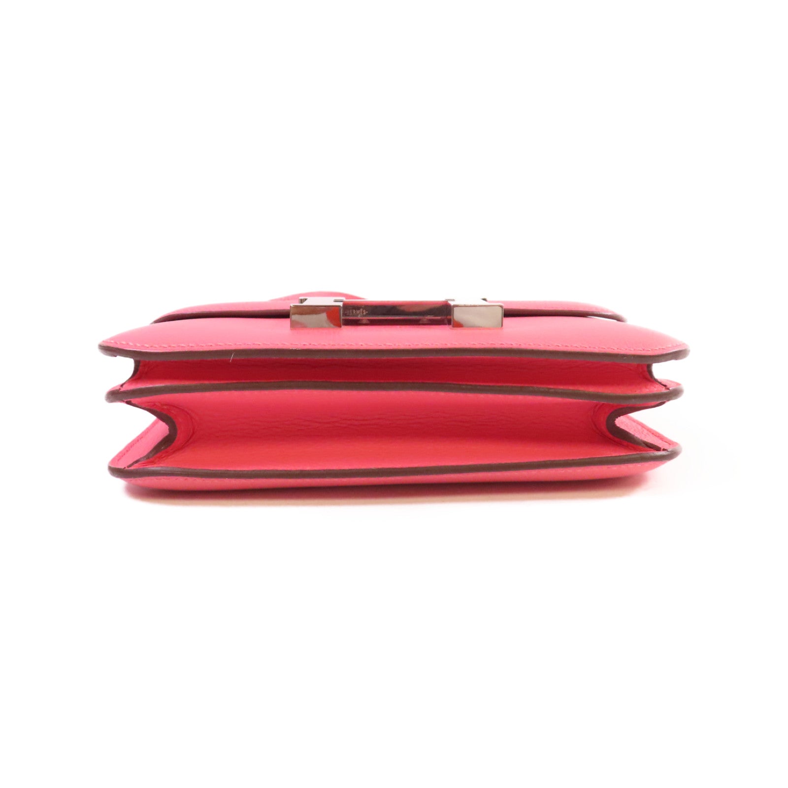 HERMES 【激減優惠】Evercolor皮革Mini Constance Shoulder Bag銀扣肩背袋玫瑰杜鵑粉色/李子色