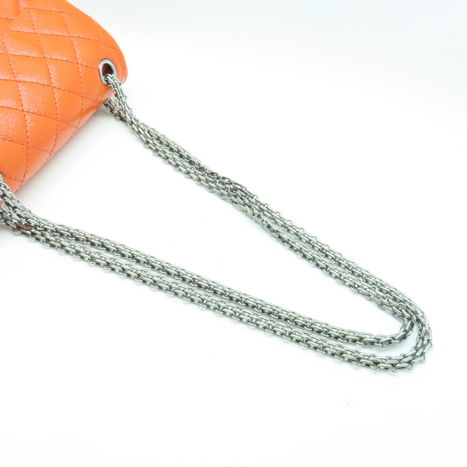 CHANEL 菱格漆皮皮革2.55 Chain Shoulder Bag银扣链带肩背袋橙色