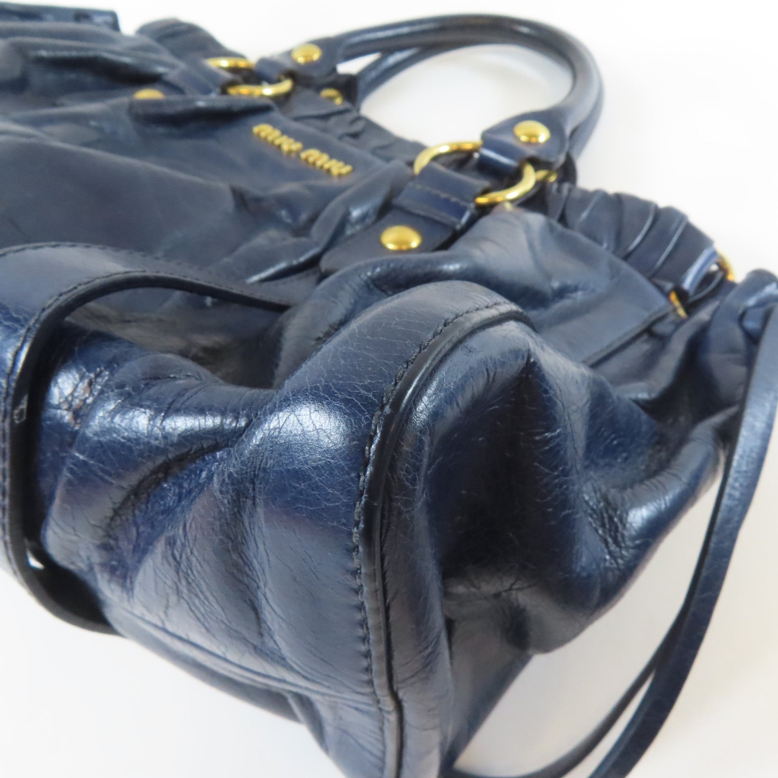 Miu Miu 牛皮皮革Shoulder Bag金扣肩背袋深藍色