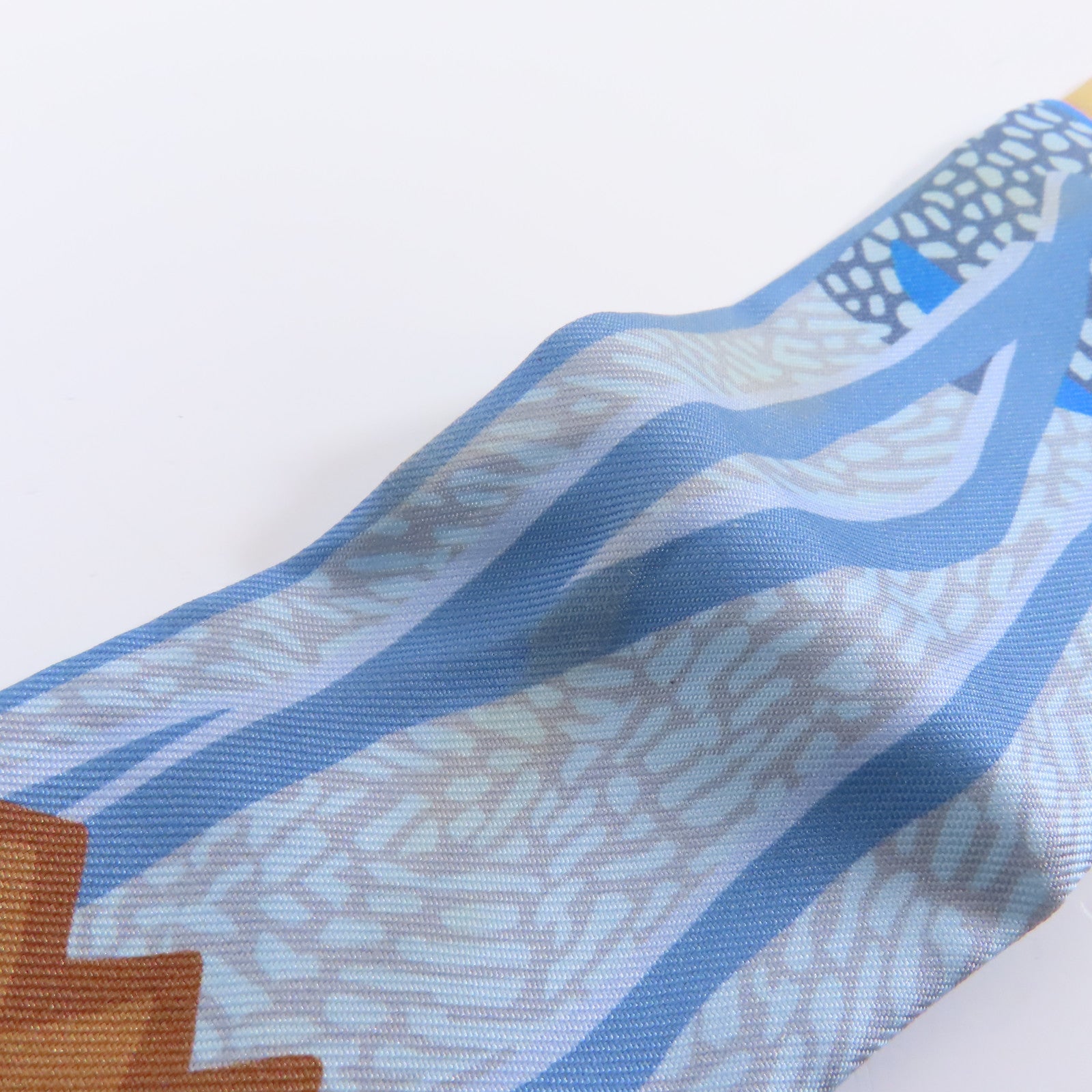 HERMES 絲質Twilly絲巾淺藍色/彩色