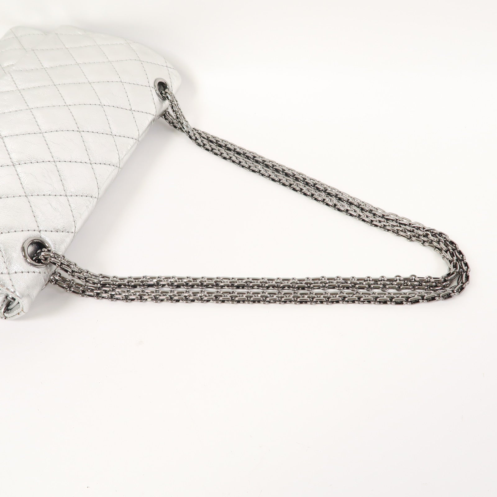 CHANEL 【清倉大減價】菱格牛皮皮革2.55 Chain Shoulder銀扣鏈帶肩背袋銀色