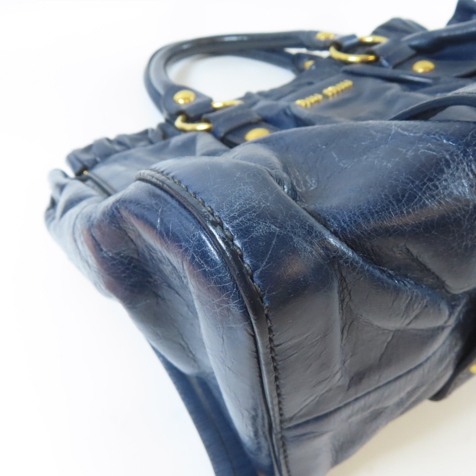 Miu Miu 牛皮皮革Shoulder Bag金扣肩背袋深藍色