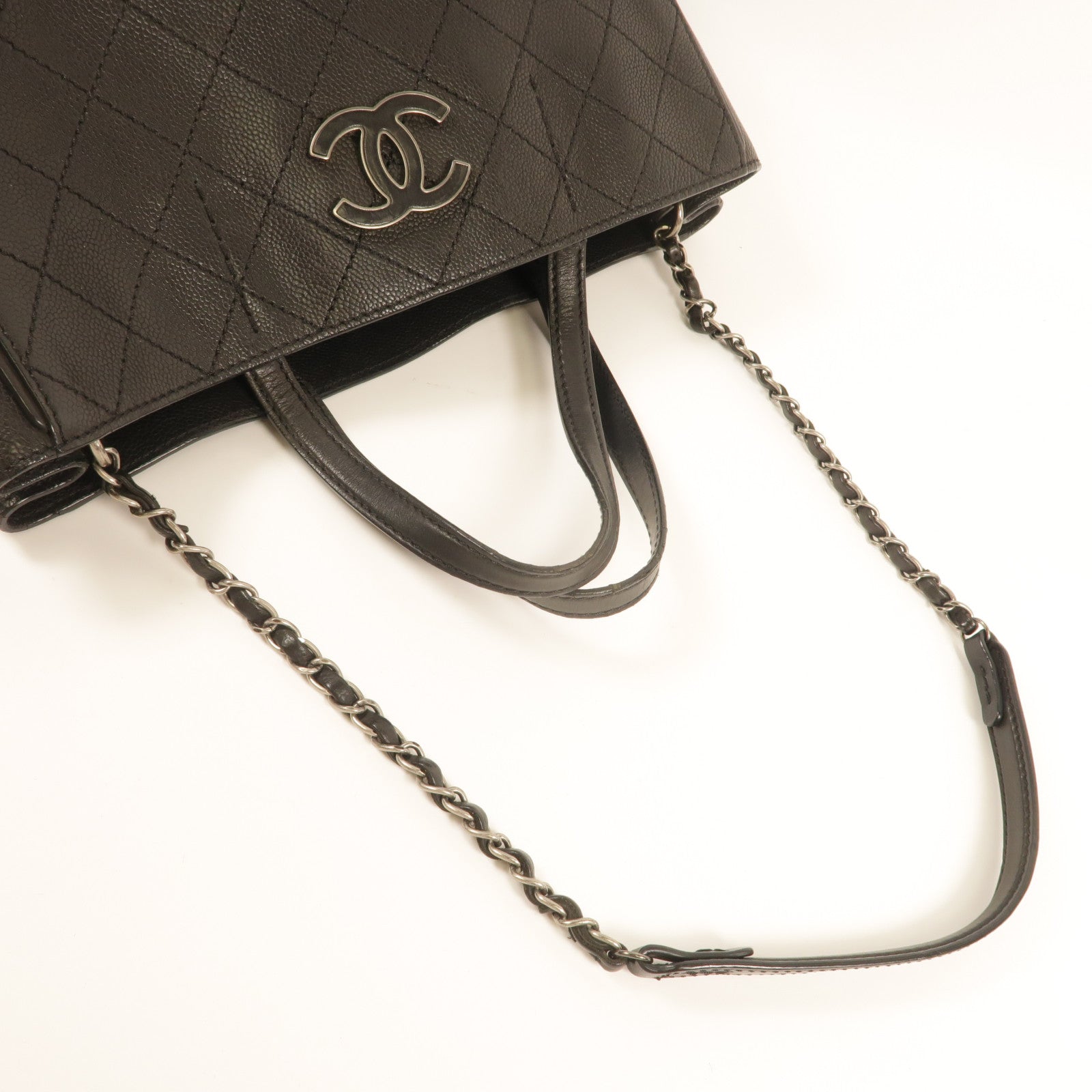 CHANEL 【激減優惠】牛皮皮革2Way Shoulder銀扣手挽肩背兩用袋