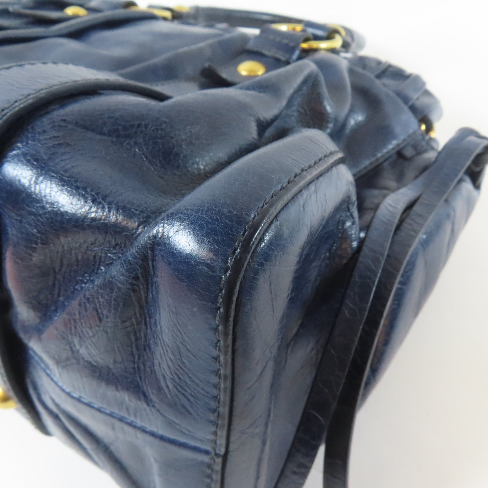 Miu Miu 牛皮皮革Shoulder Bag金扣肩背袋深藍色