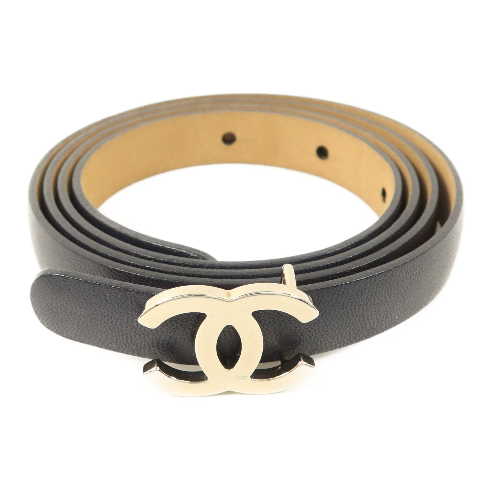 CHANEL 牛皮皮革Belt 85cm銀扣皮帶