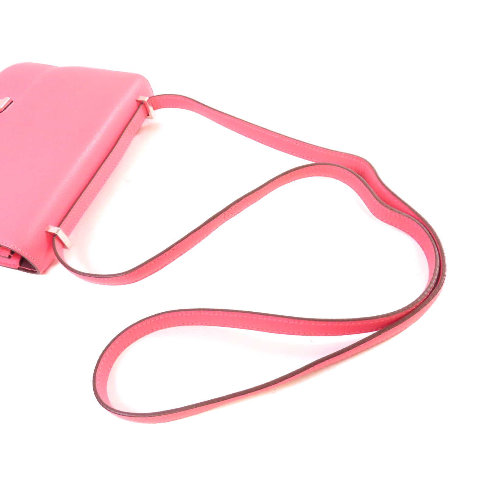HERMES 【激減優惠】Evercolor皮革Mini Constance Shoulder Bag銀扣肩背袋玫瑰杜鵑粉色/李子色