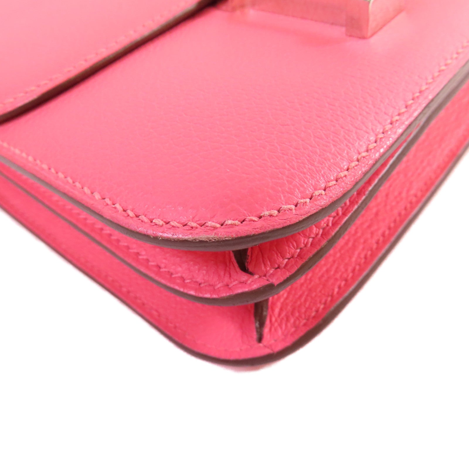 HERMES 【激減優惠】Evercolor皮革Mini Constance Shoulder Bag銀扣肩背袋玫瑰杜鵑粉色/李子色