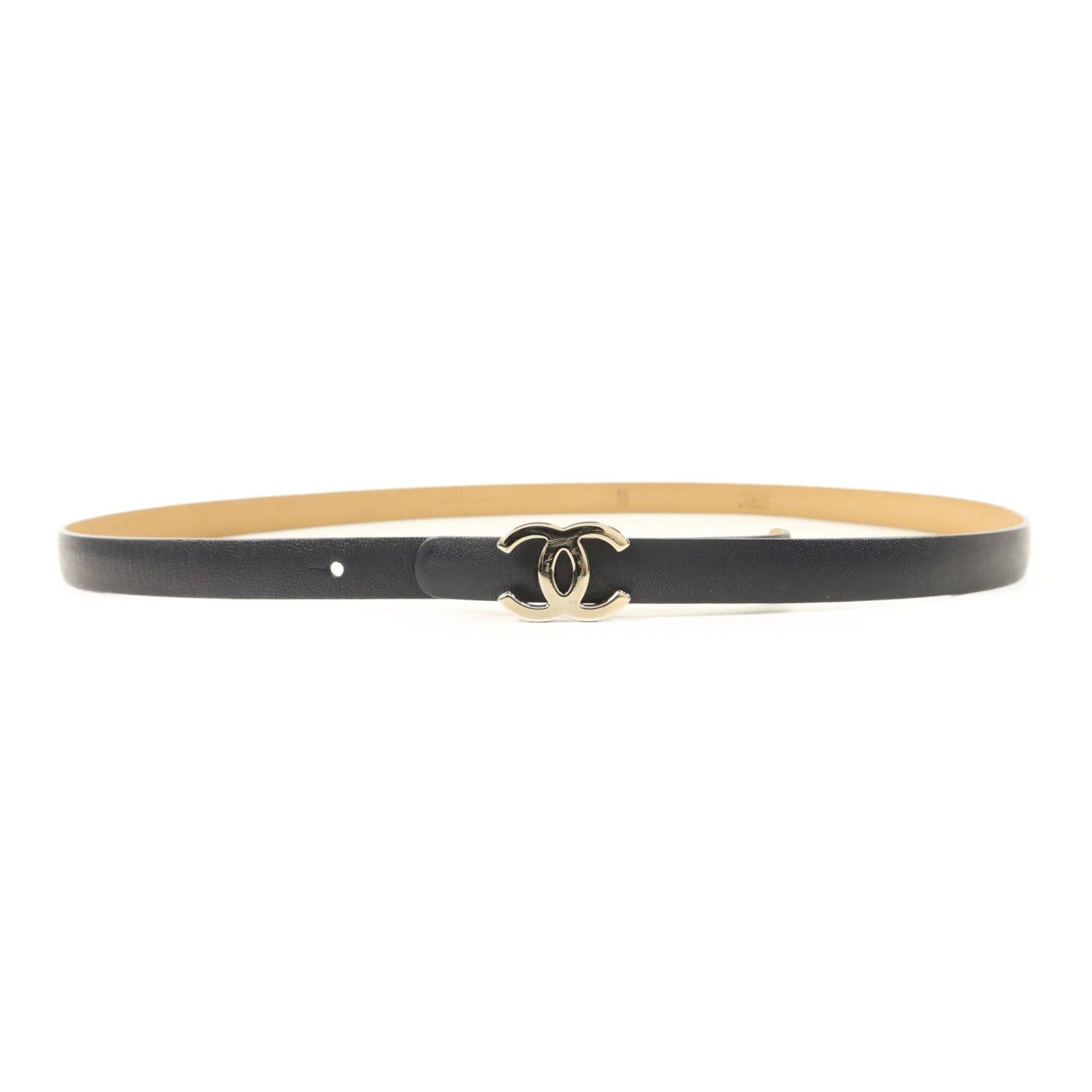CHANEL 牛皮皮革Belt 85cm銀扣皮帶