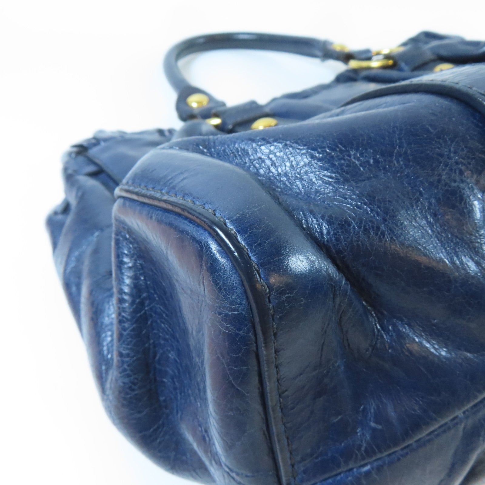 Miu Miu 牛皮皮革Shoulder Bag金扣肩背袋深藍色