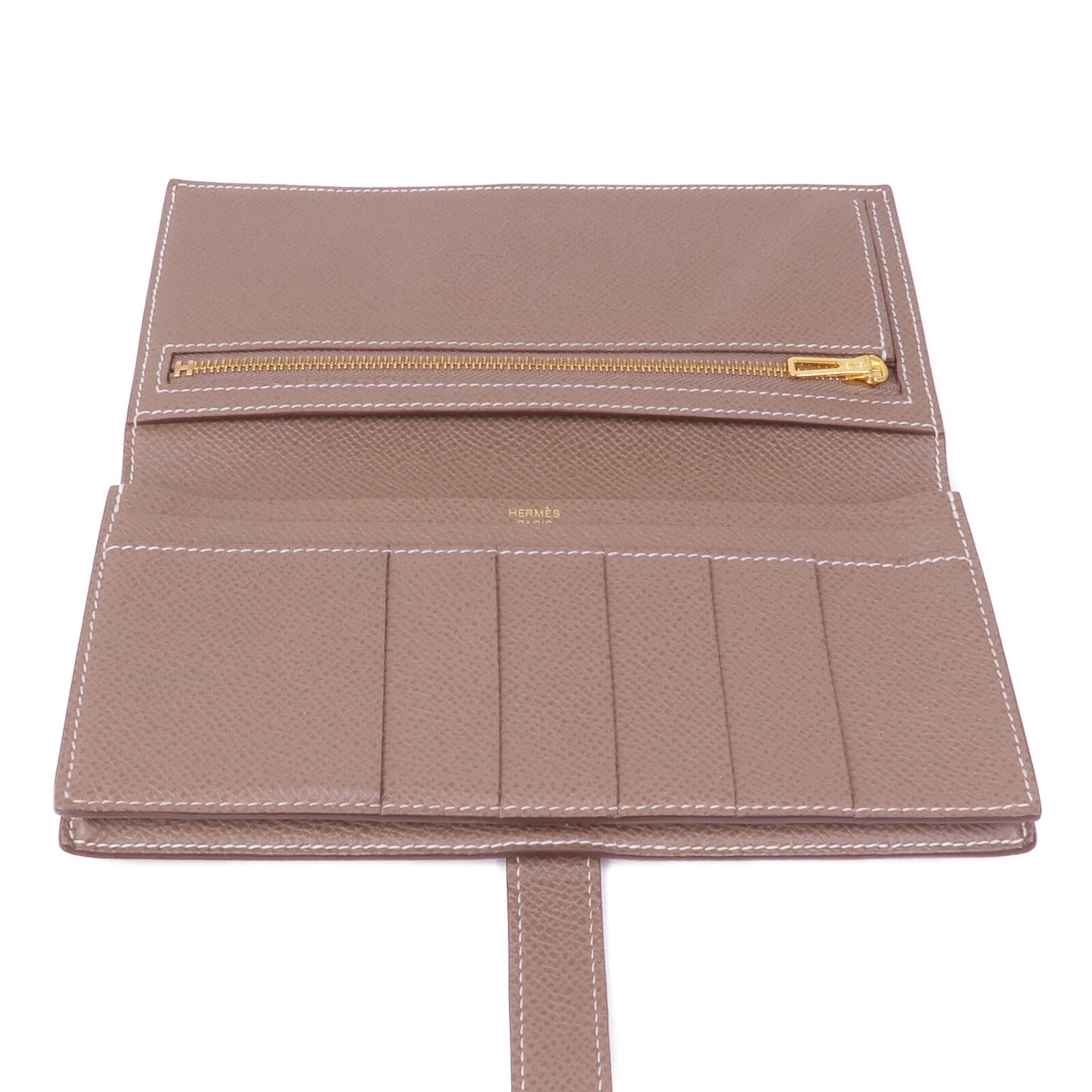 HERMES Epsom皮革Bearn Soufflet金扣長錢包Etoupe