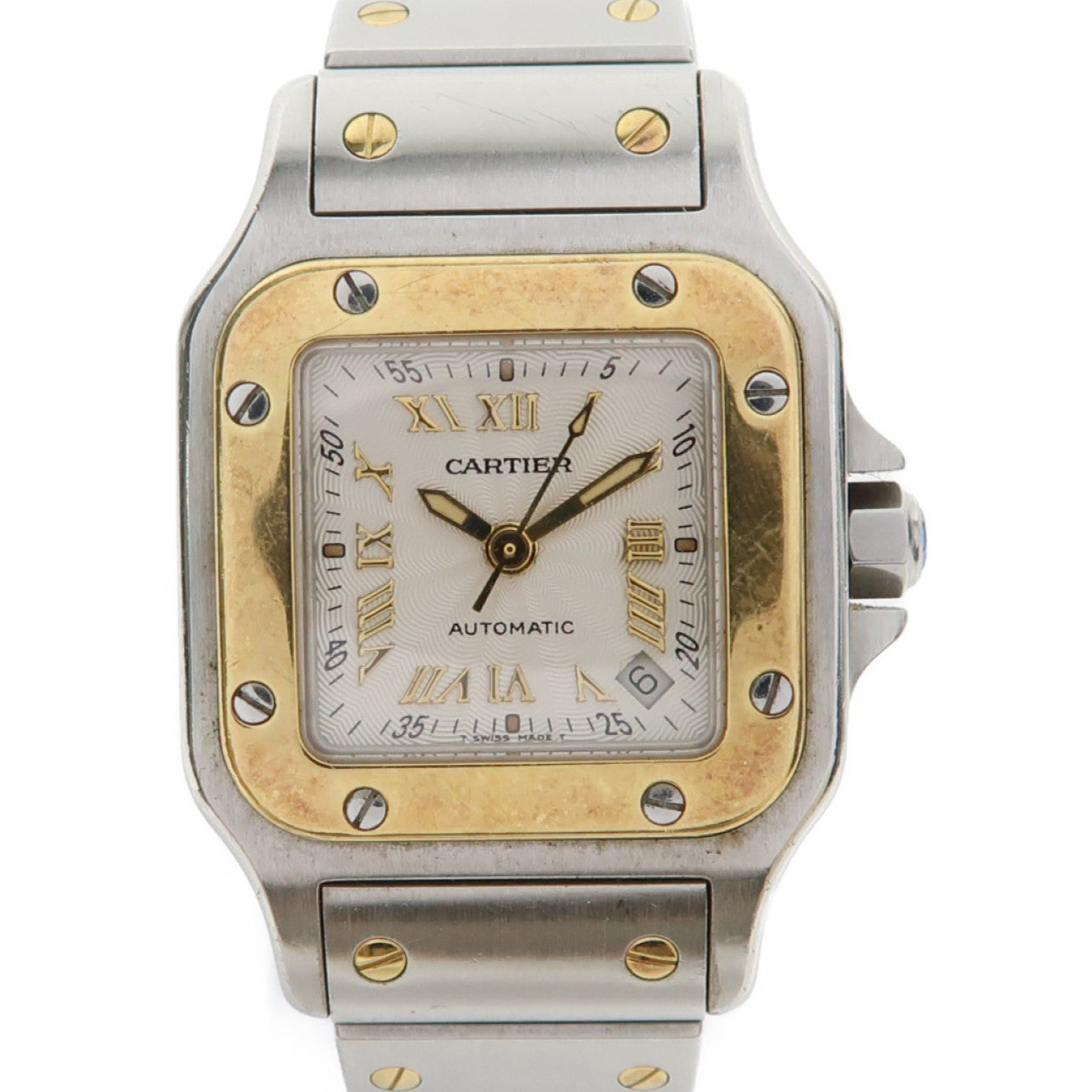 CARTIER Santos Galbee 18K黃金/不鏽鋼手錶自動機芯白色