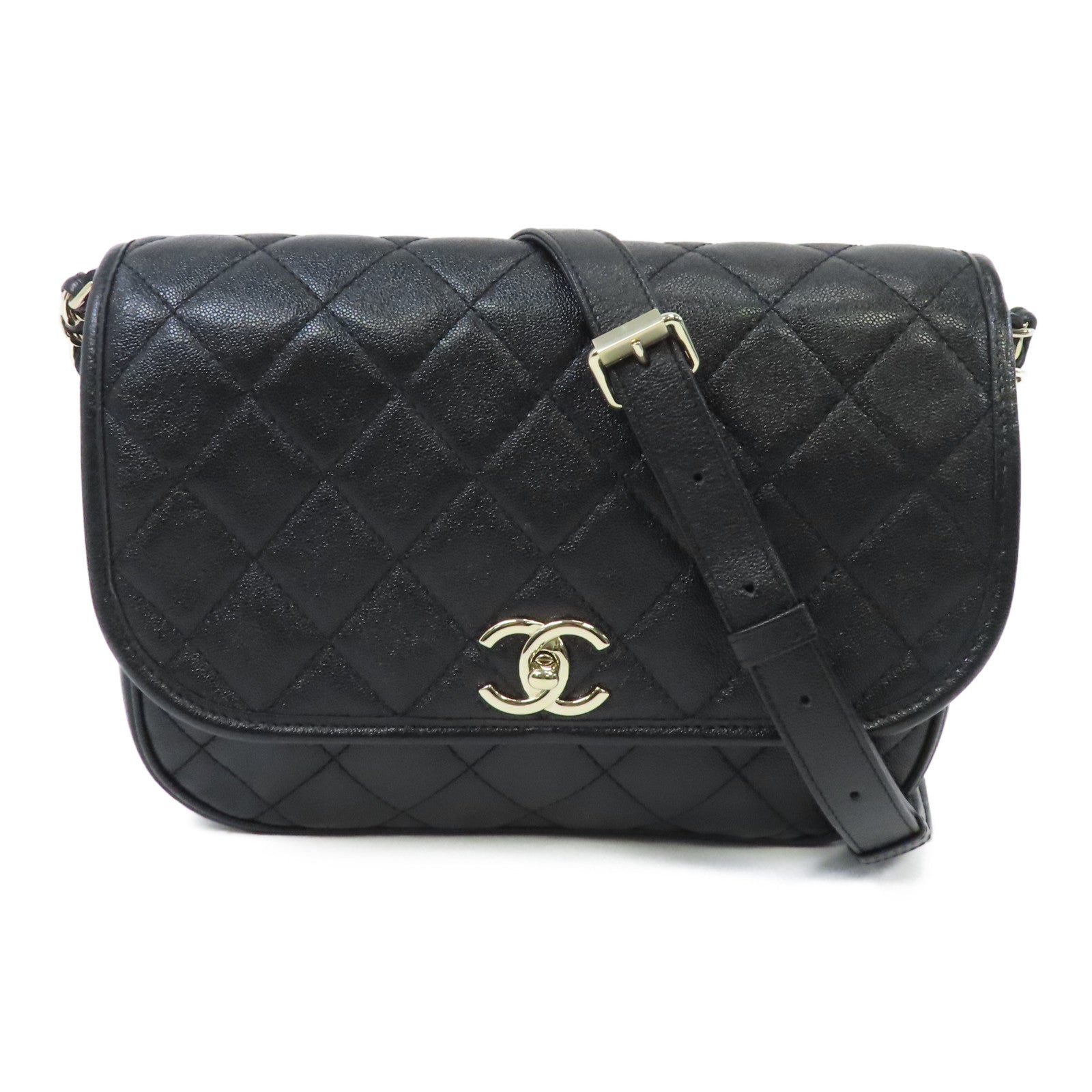 CHANEL 菱格Caviar皮革Chain Shoulder金扣鏈帶肩背袋