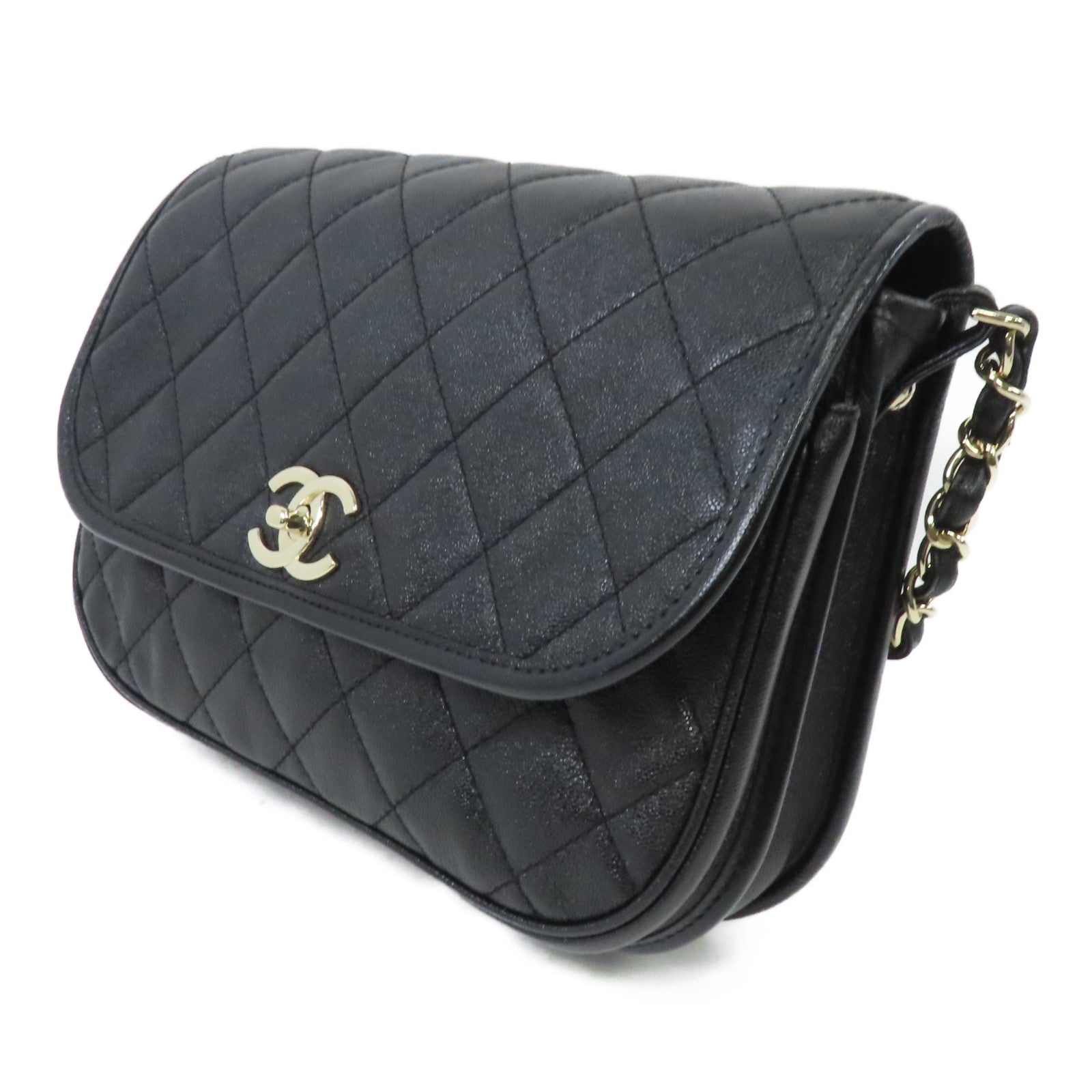CHANEL 菱格Caviar皮革Chain Shoulder金扣鏈帶肩背袋