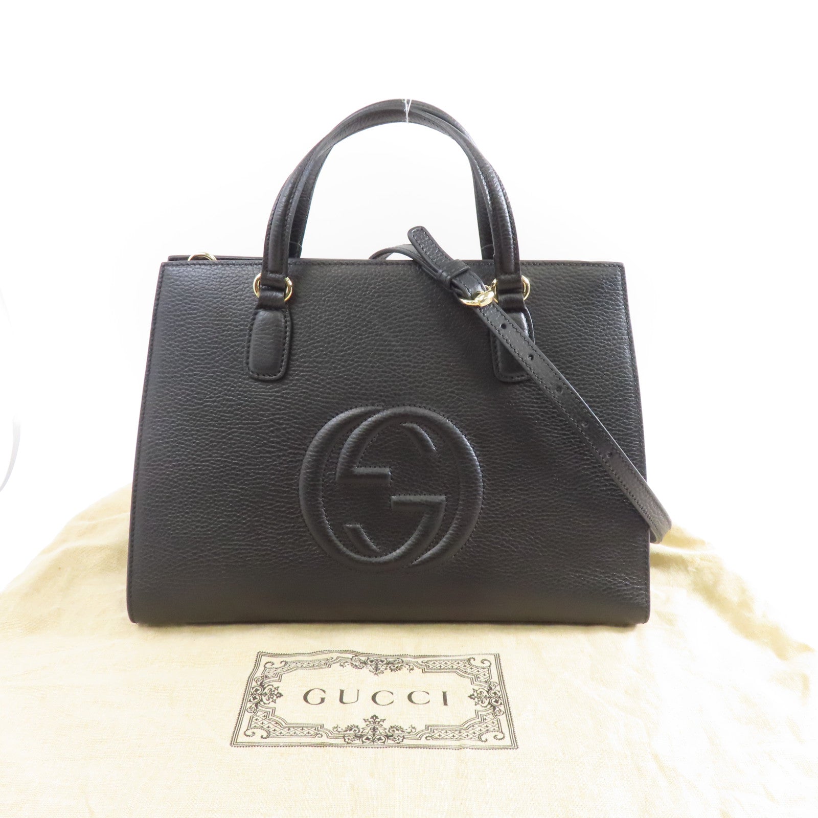 GUCCI 牛皮皮革Soho Shoulder Bag金扣手挽肩背兩用袋黑色