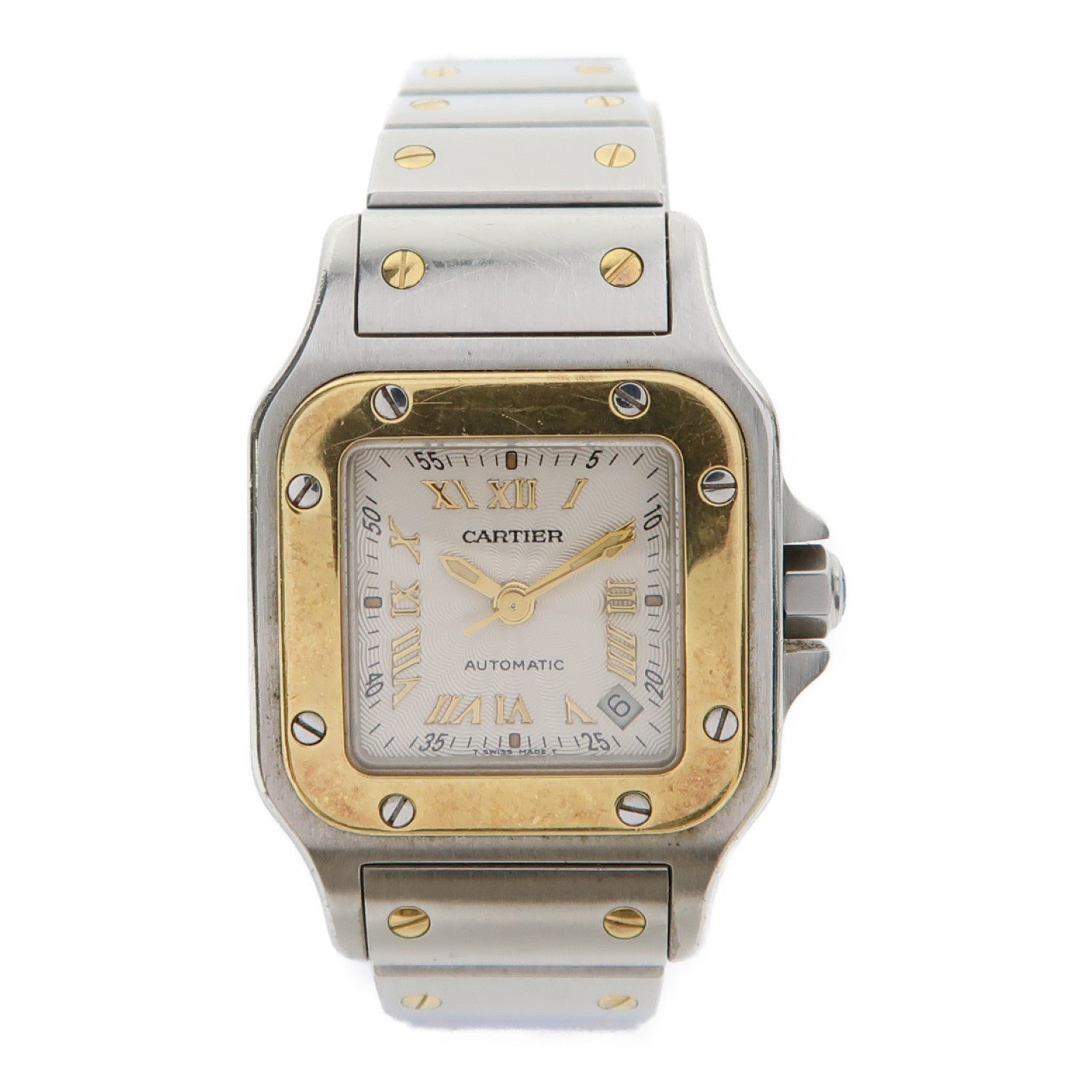 CARTIER Santos Galbee 18K黃金/不鏽鋼手錶自動機芯白色