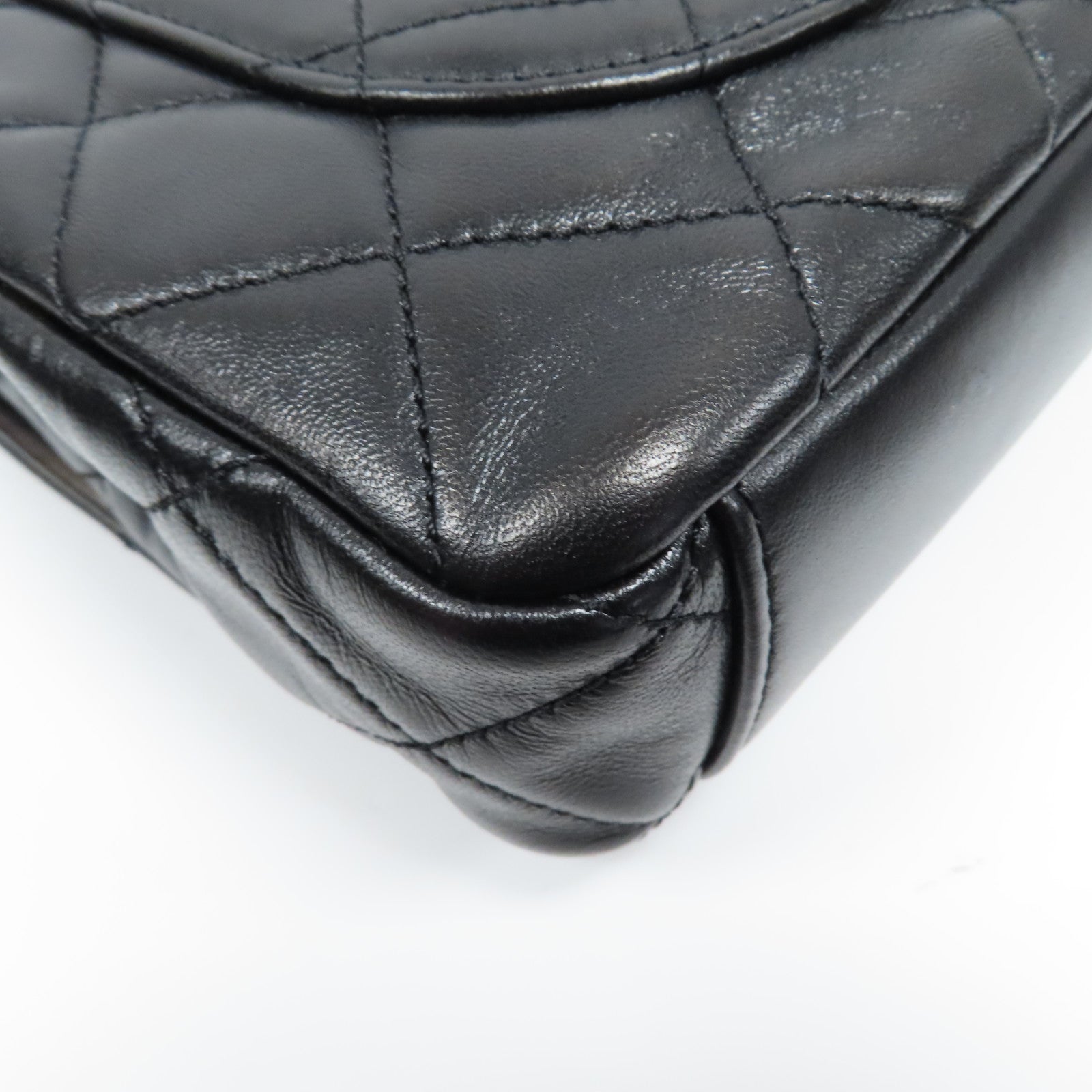 CHANEL 菱格羊皮皮革Chain Shoulder金扣鏈帶肩背袋黑色