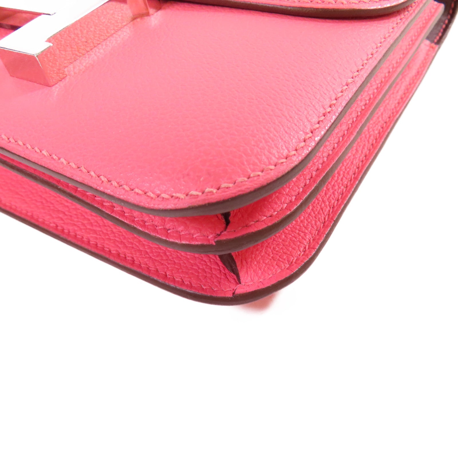 HERMES 【激減優惠】Evercolor皮革Mini Constance Shoulder Bag銀扣肩背袋玫瑰杜鵑粉色/李子色