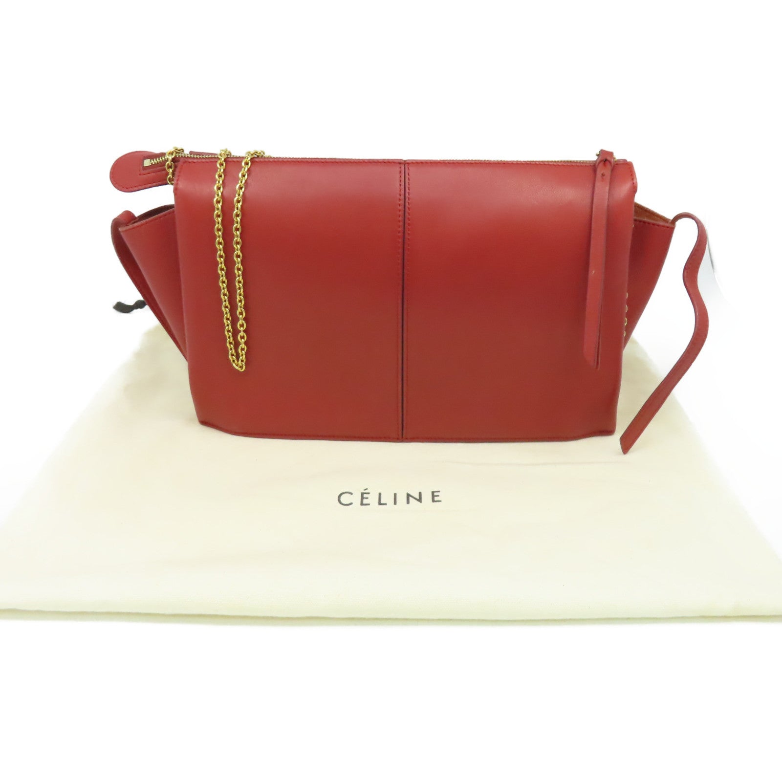 CELINE 【激減優惠】牛皮皮革Chain Shoulder Bag鏈帶肩背袋紅色
