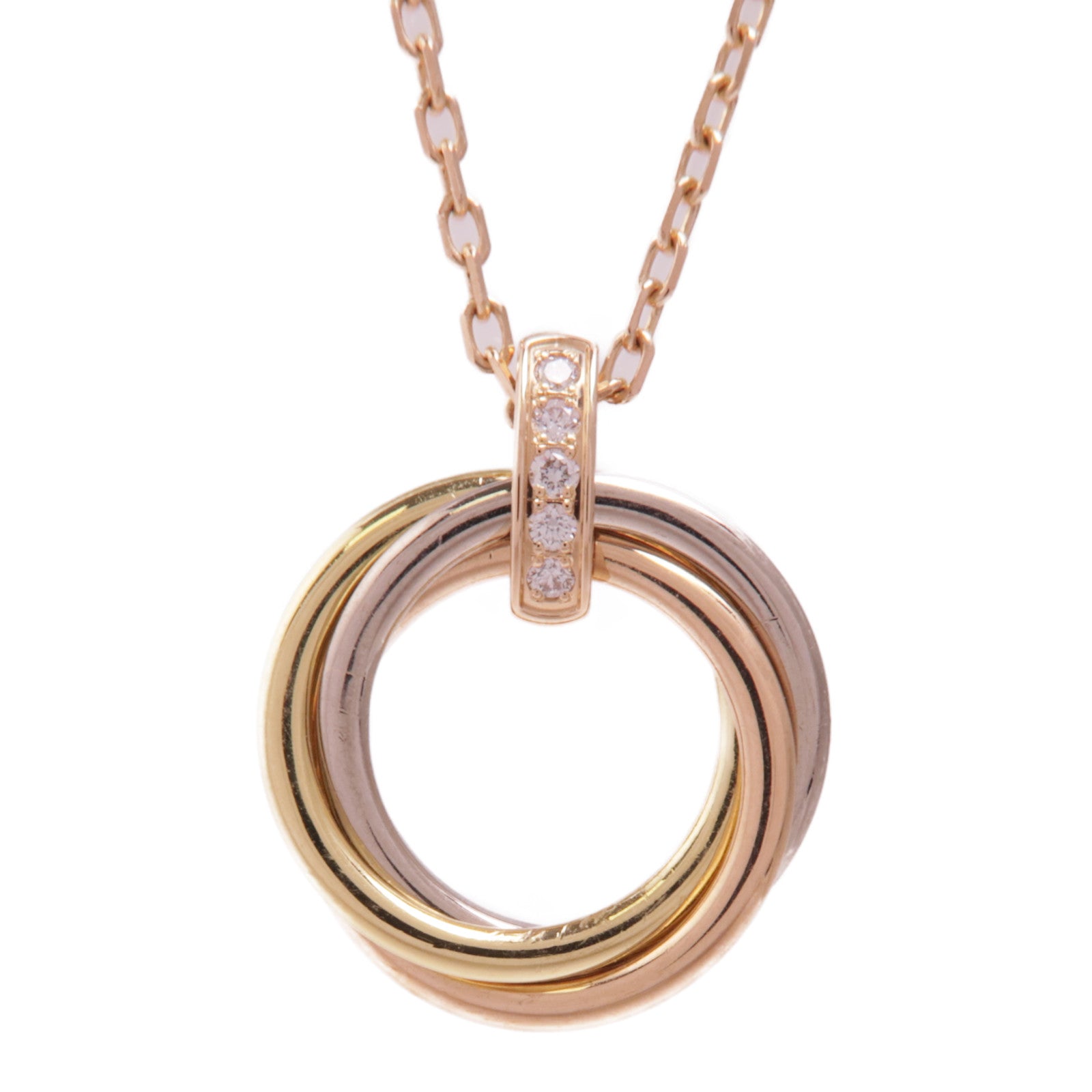 CARTIER 18K黃金/白金/玫瑰金Trinity Necklace 5P Diamond鑽石項鍊