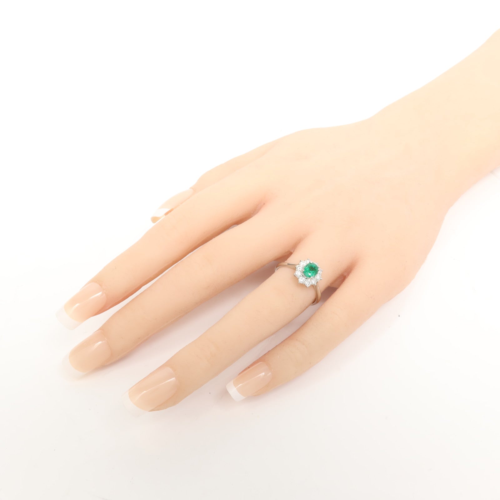 JEWELRY PT900鉑金Emerald Diamond Ring綠寶石/鑽石戒指US#6.75