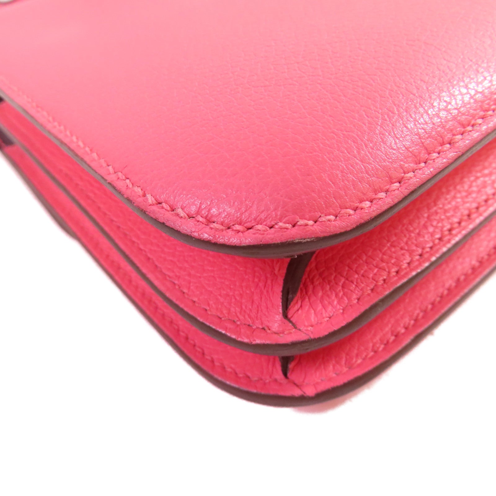 HERMES 【激減優惠】Evercolor皮革Mini Constance Shoulder Bag銀扣肩背袋玫瑰杜鵑粉色/李子色