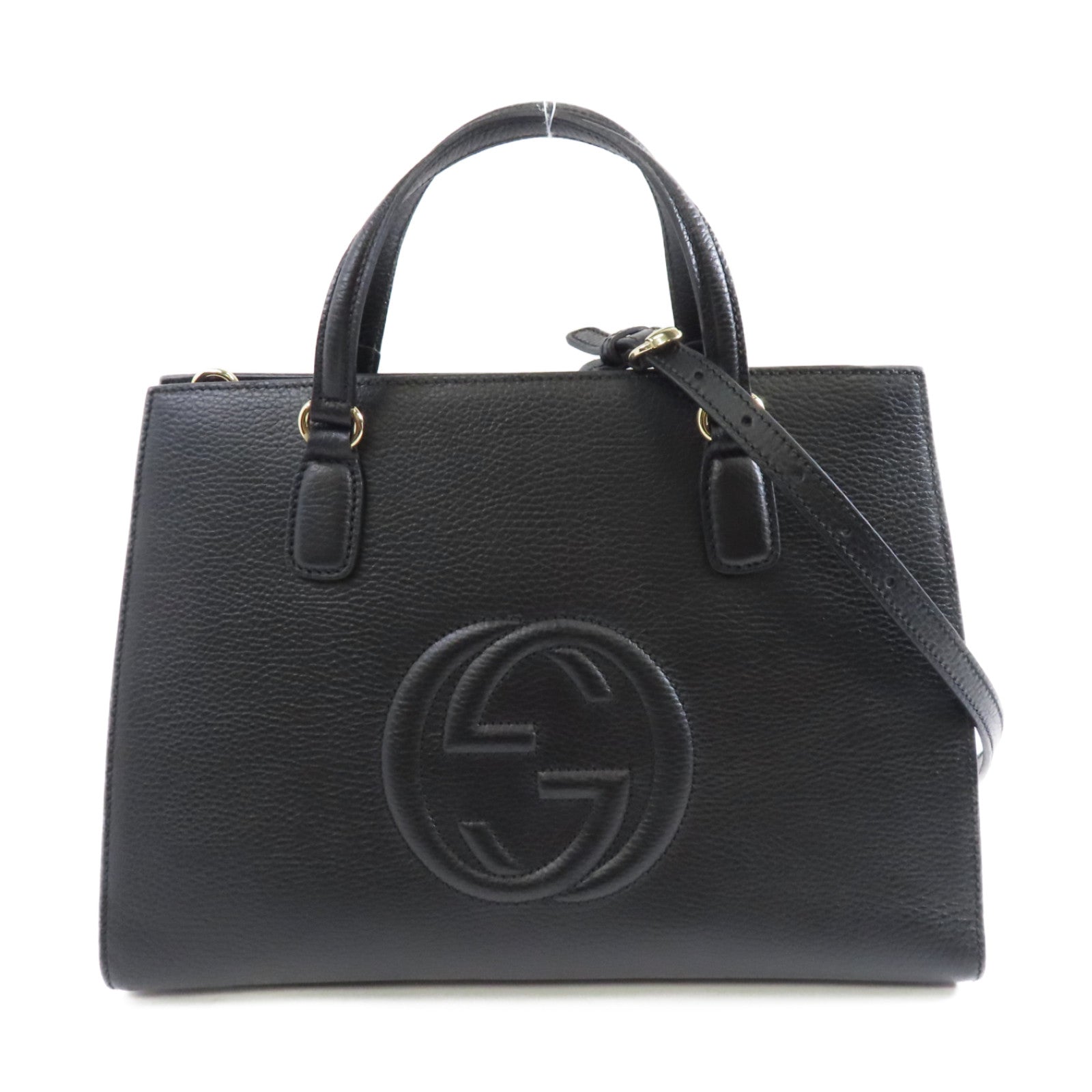GUCCI 牛皮皮革Soho Shoulder Bag金扣手挽肩背兩用袋黑色