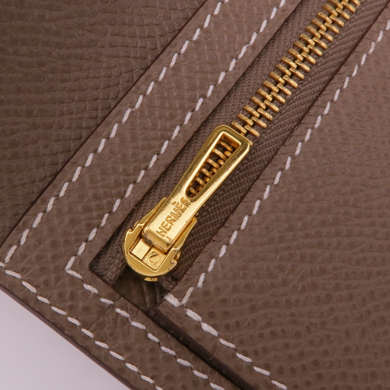 HERMES Epsom皮革Bearn Soufflet金扣長錢包Etoupe