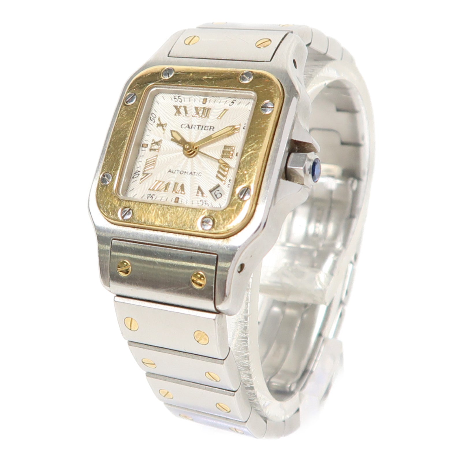 CARTIER Santos Galbee 18K黃金/不鏽鋼手錶自動機芯白色