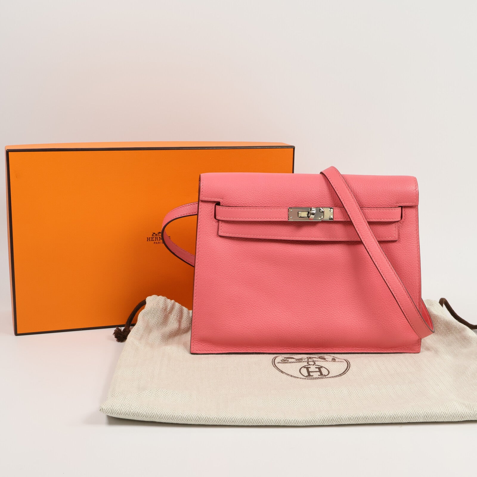 HERMES Evercolor皮革Kelly Danse肩背袋Rose Azalee