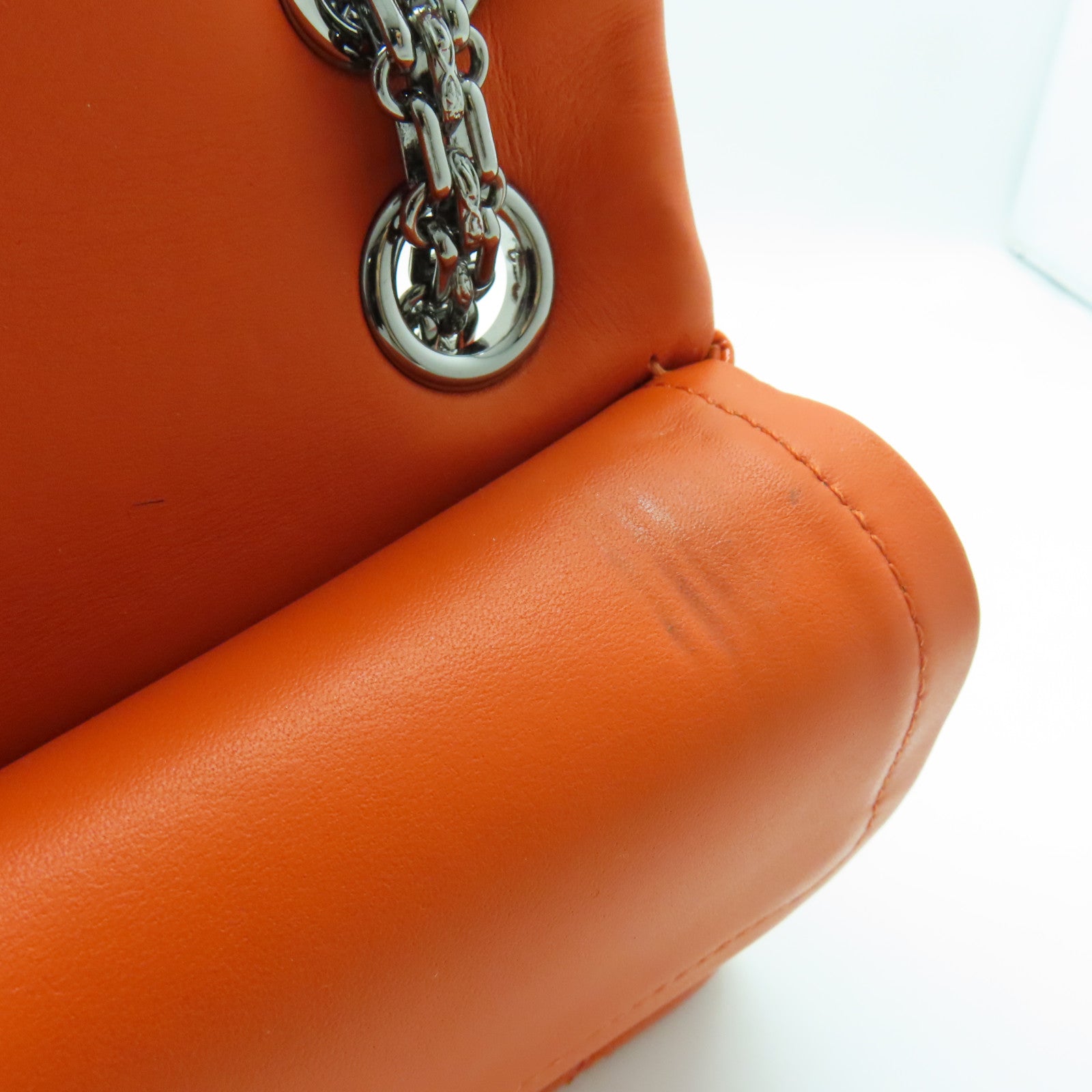 CHANEL 菱格漆皮皮革2.55 Chain Shoulder Bag银扣链带肩背袋橙色