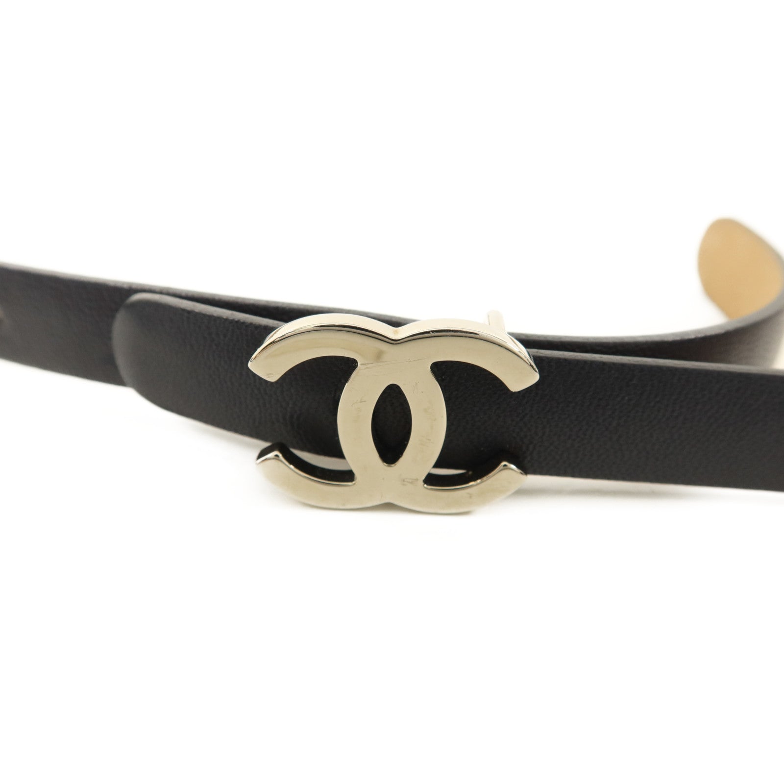 CHANEL 牛皮皮革Belt 85cm銀扣皮帶