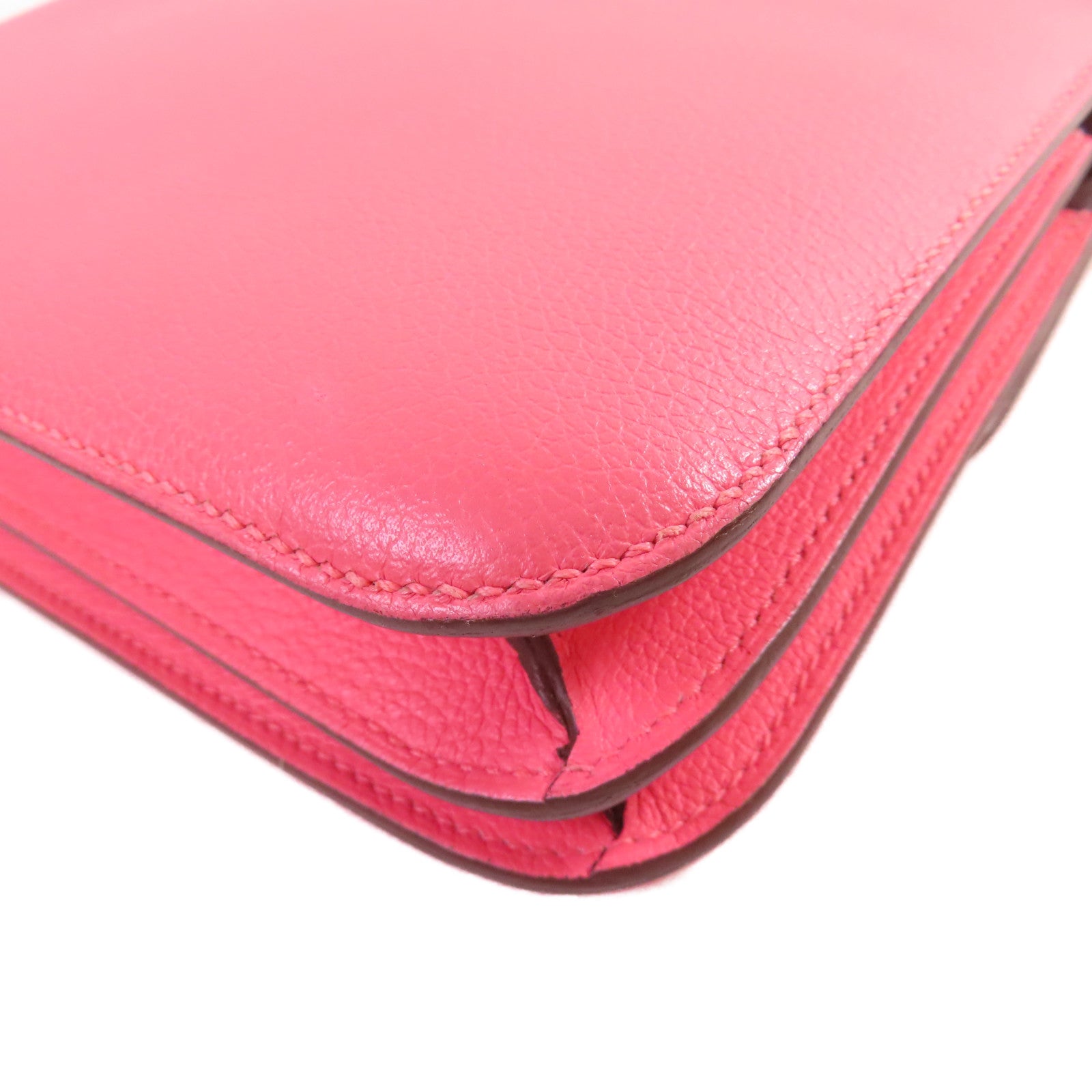 HERMES 【激減優惠】Evercolor皮革Mini Constance Shoulder Bag銀扣肩背袋玫瑰杜鵑粉色/李子色