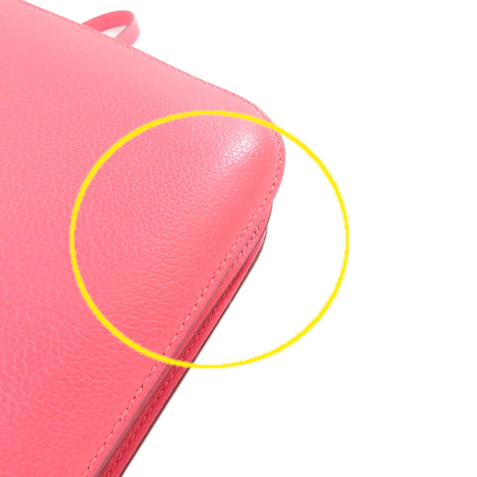 HERMES 【激減優惠】Evercolor皮革Mini Constance Shoulder Bag銀扣肩背袋玫瑰杜鵑粉色/李子色