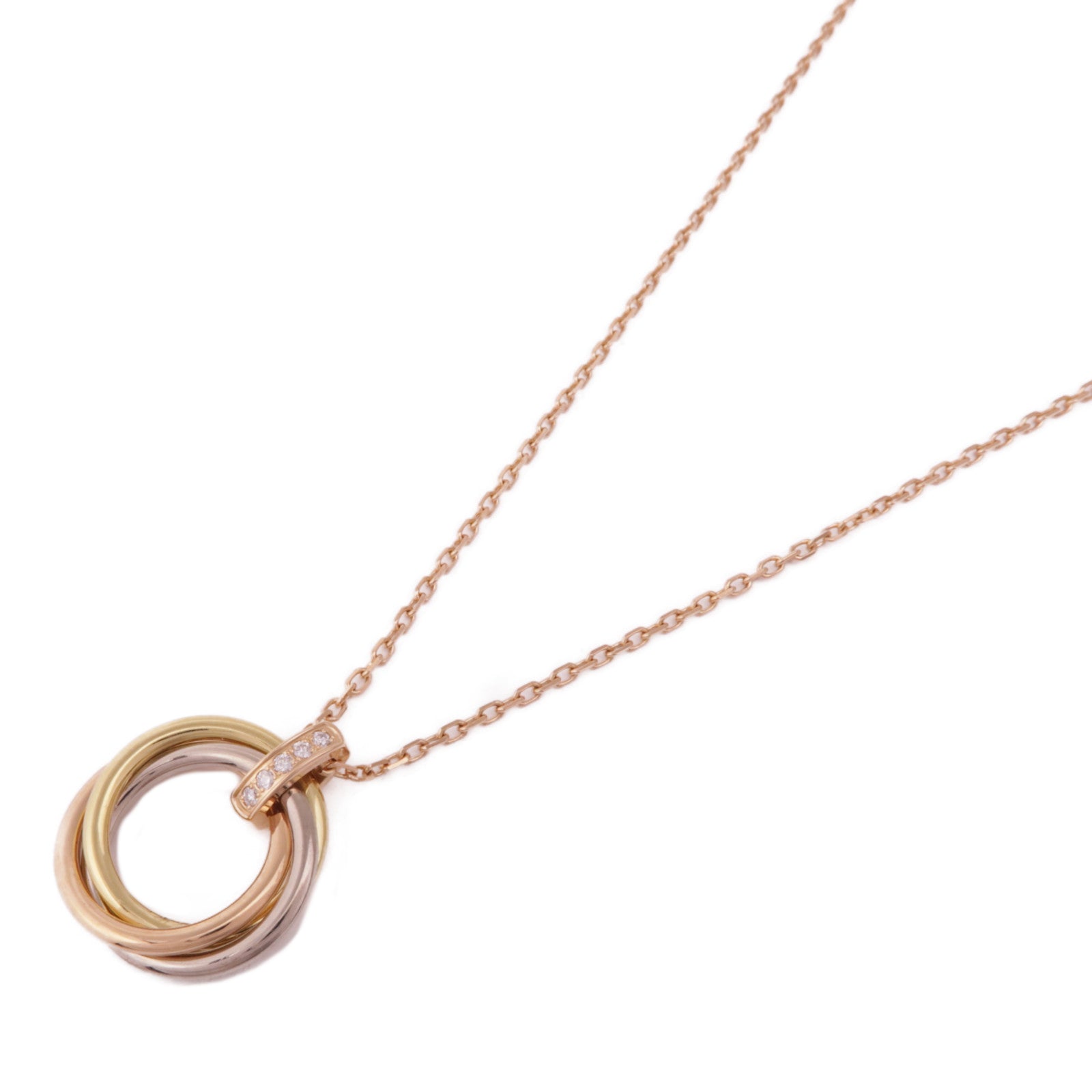 CARTIER 18K黃金/白金/玫瑰金Trinity Necklace 5P Diamond鑽石項鍊