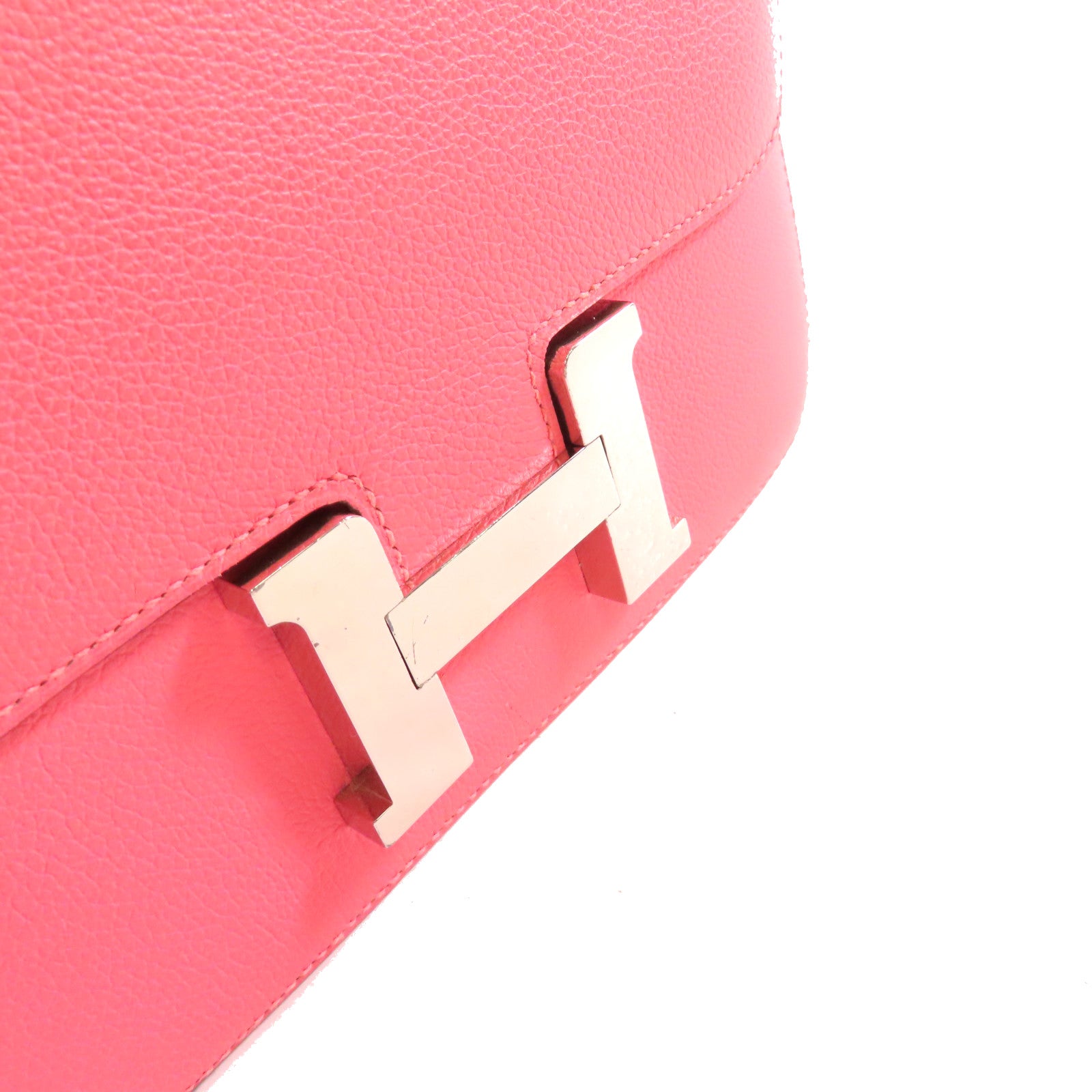 HERMES 【激減優惠】Evercolor皮革Mini Constance Shoulder Bag銀扣肩背袋玫瑰杜鵑粉色/李子色