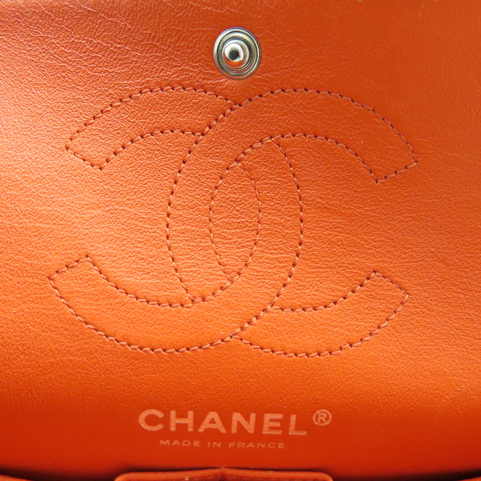 CHANEL 菱格漆皮皮革2.55 Chain Shoulder Bag银扣链带肩背袋橙色