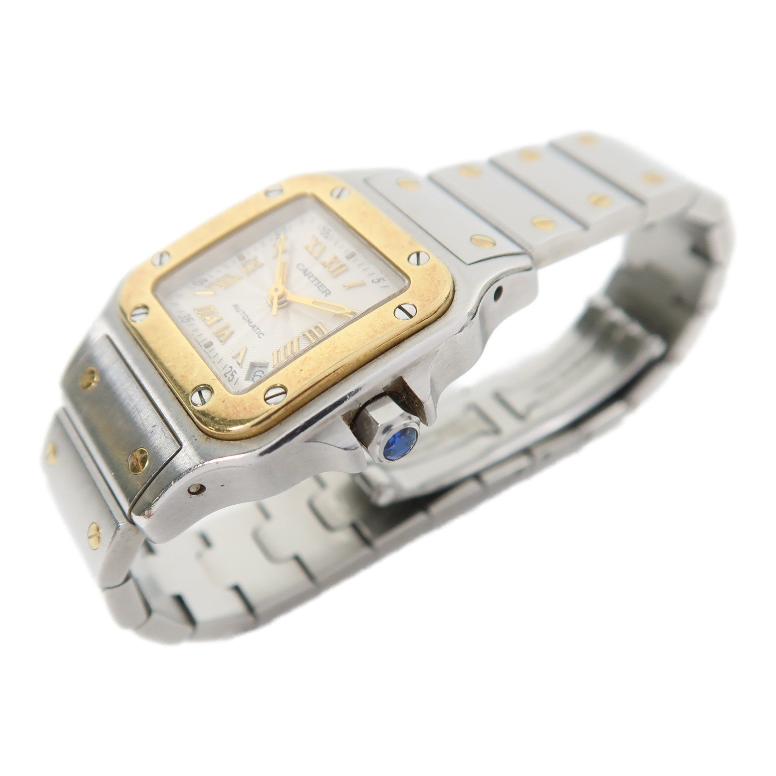 CARTIER Santos Galbee 18K黃金/不鏽鋼手錶自動機芯白色