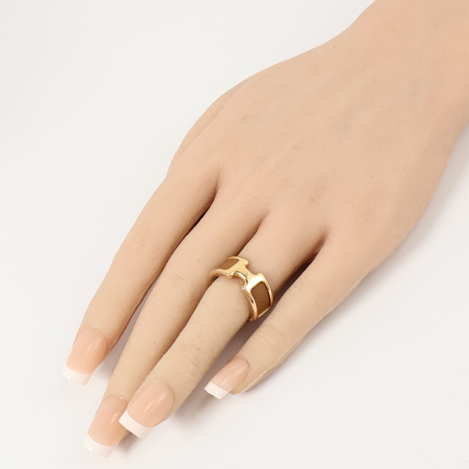 HERMES Madame皮革/金屬Olympe Ring Small Model戒指Gold