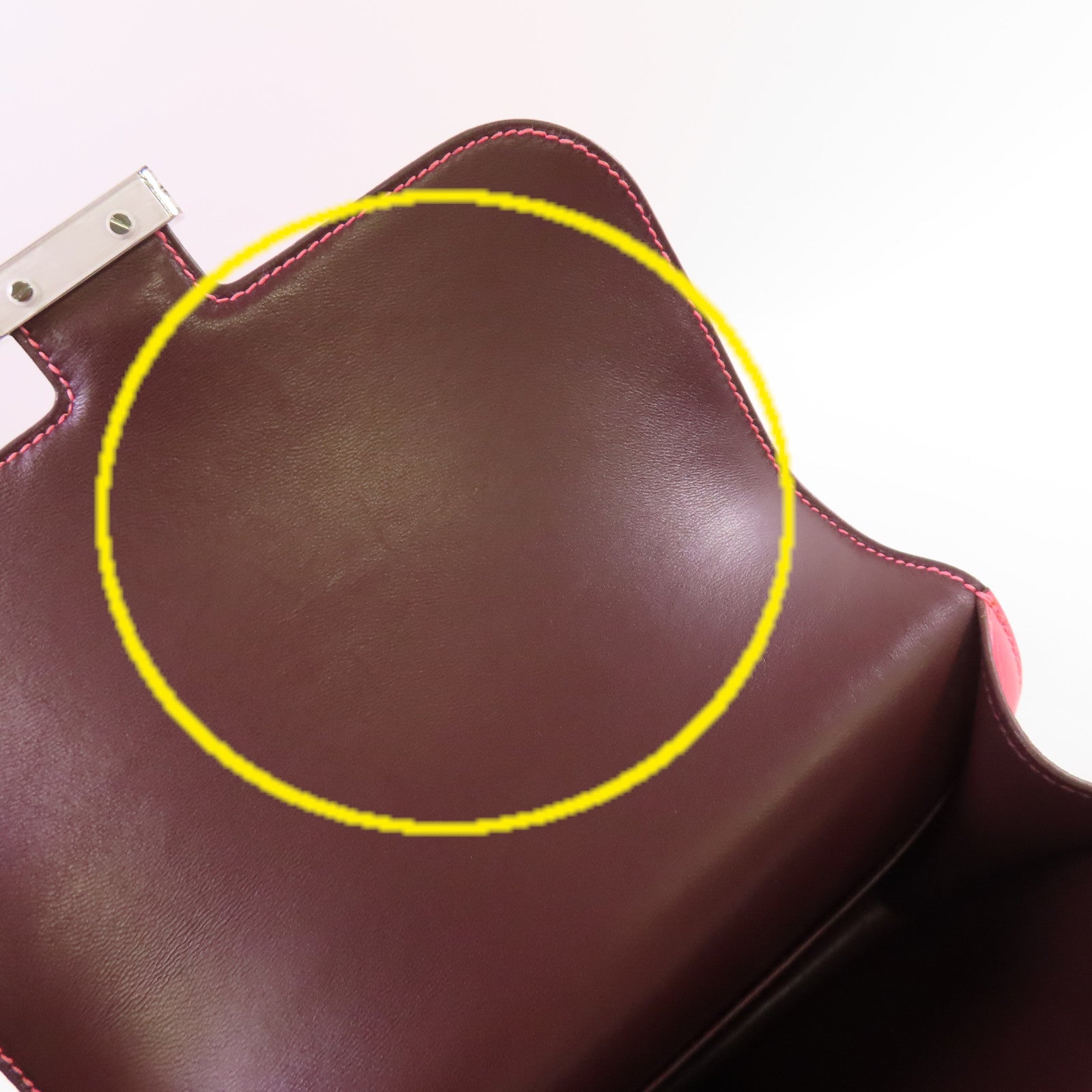 HERMES 【激減優惠】Evercolor皮革Mini Constance Shoulder Bag銀扣肩背袋玫瑰杜鵑粉色/李子色