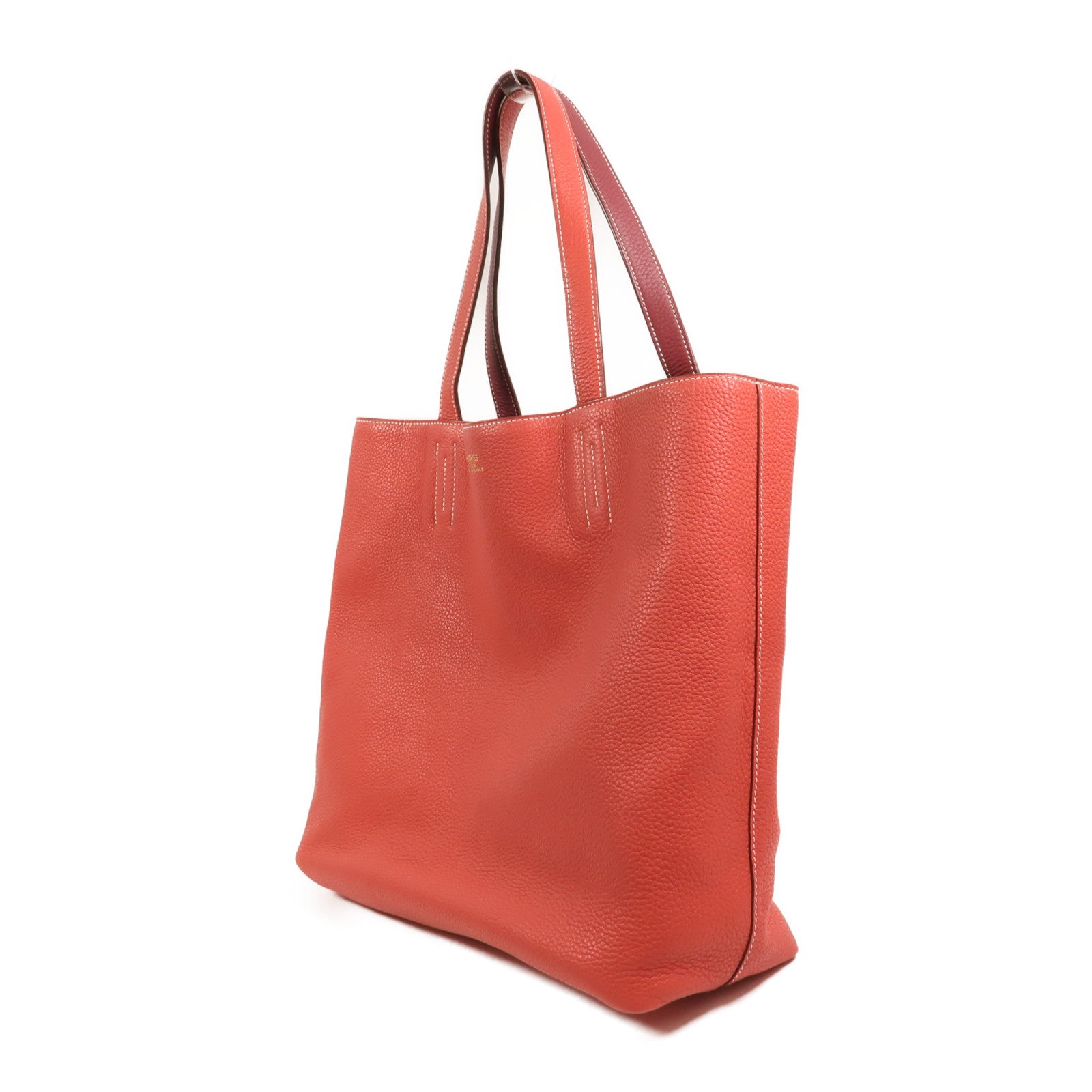 HERMES Clemence皮革Double Sens 36手挽袋Rouge H/Bougainville