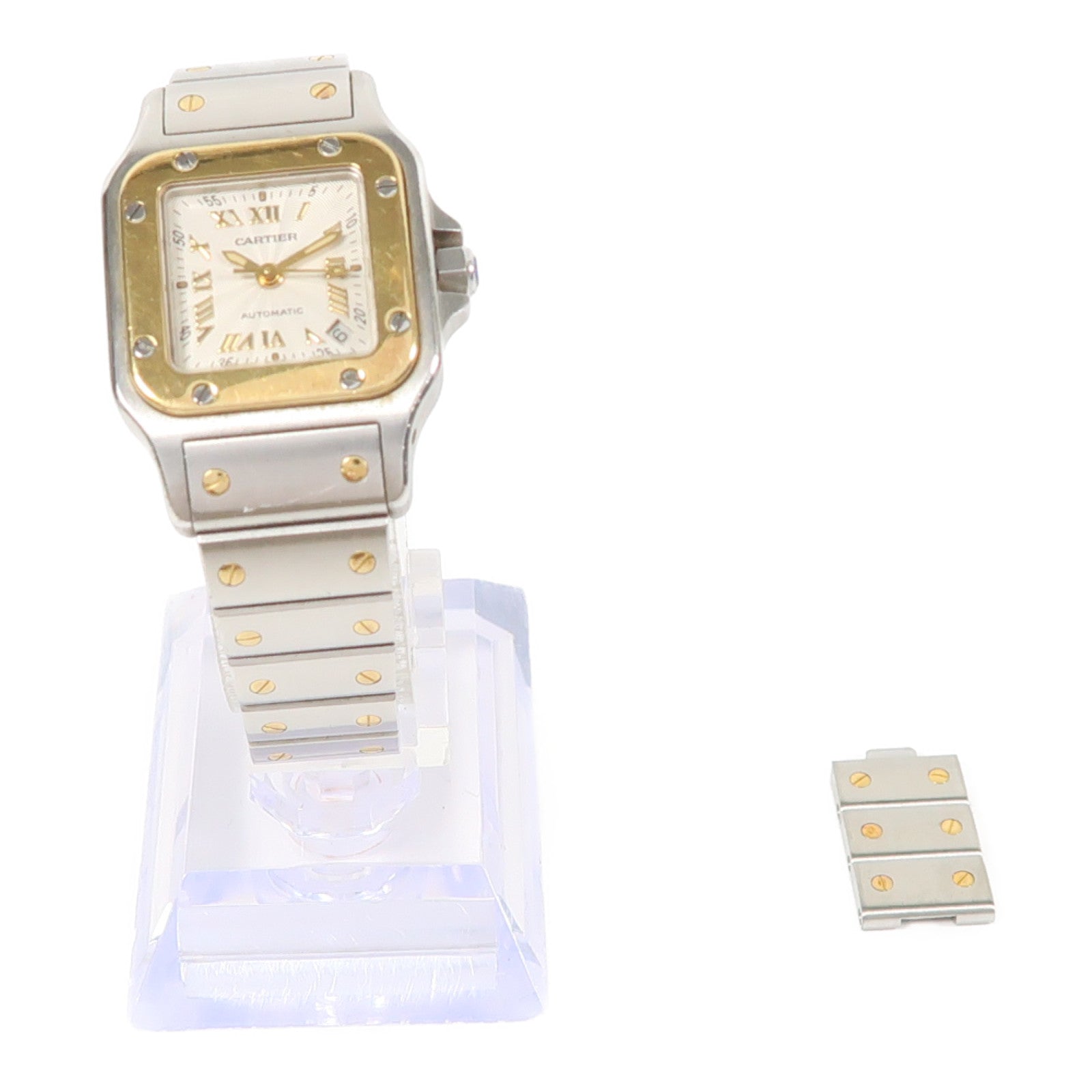 CARTIER Santos Galbee 18K黃金/不鏽鋼手錶自動機芯白色