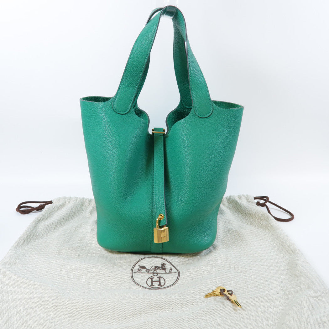 HERMES 【激減優惠】Maurice皮革Picotin MM金扣手挽袋Vert Jade松柏綠色