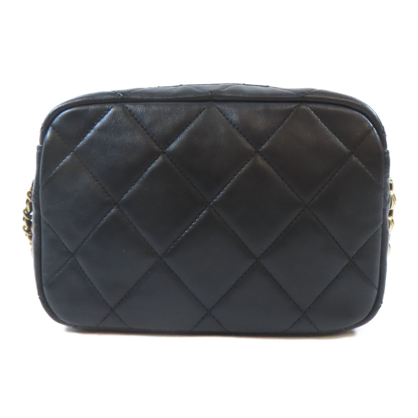 CHANEL 菱格牛皮皮革Chain Shoulder金扣鏈帶肩背袋黑色