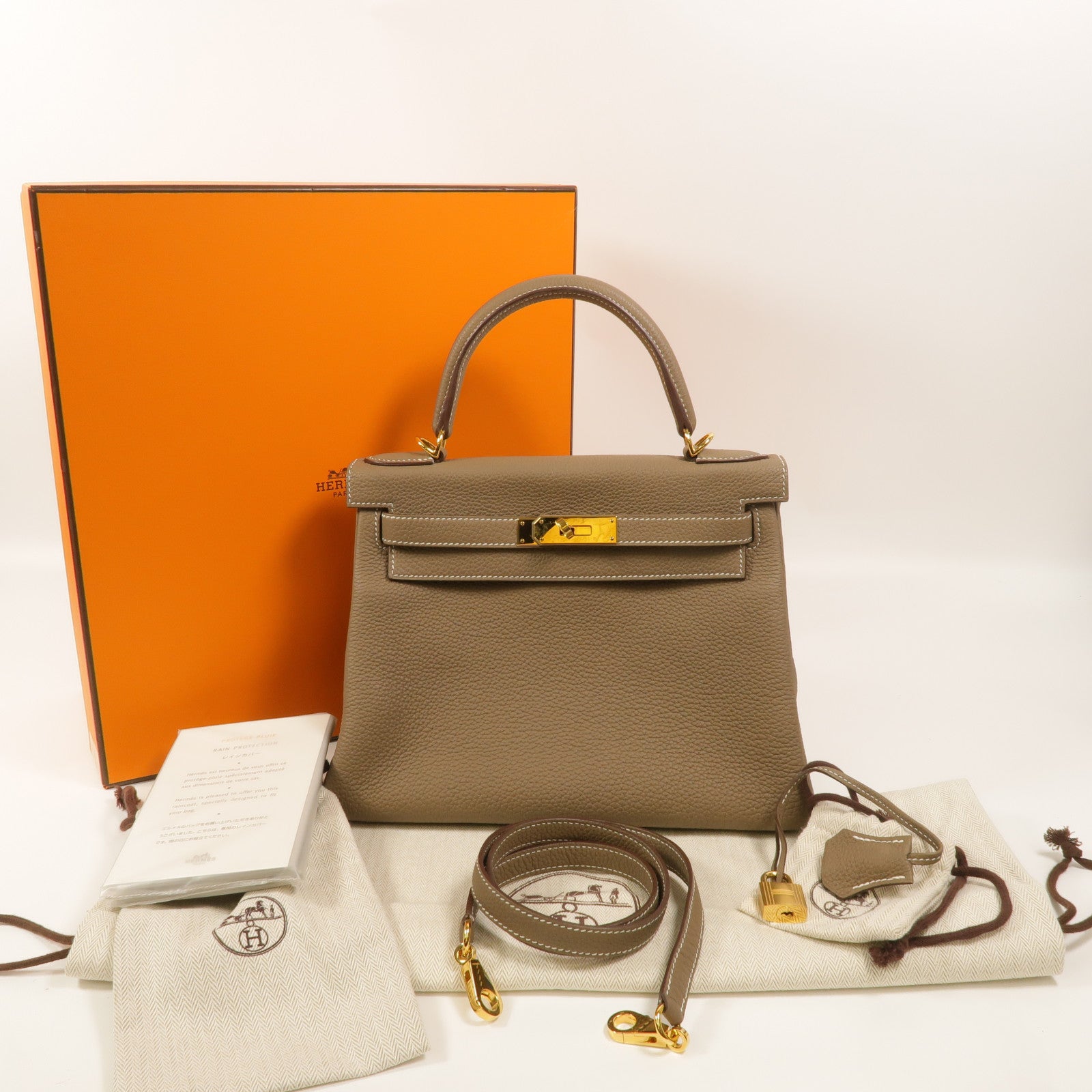 HERMES Togo皮革Kelly 28手挽肩背兩用袋Etoupe