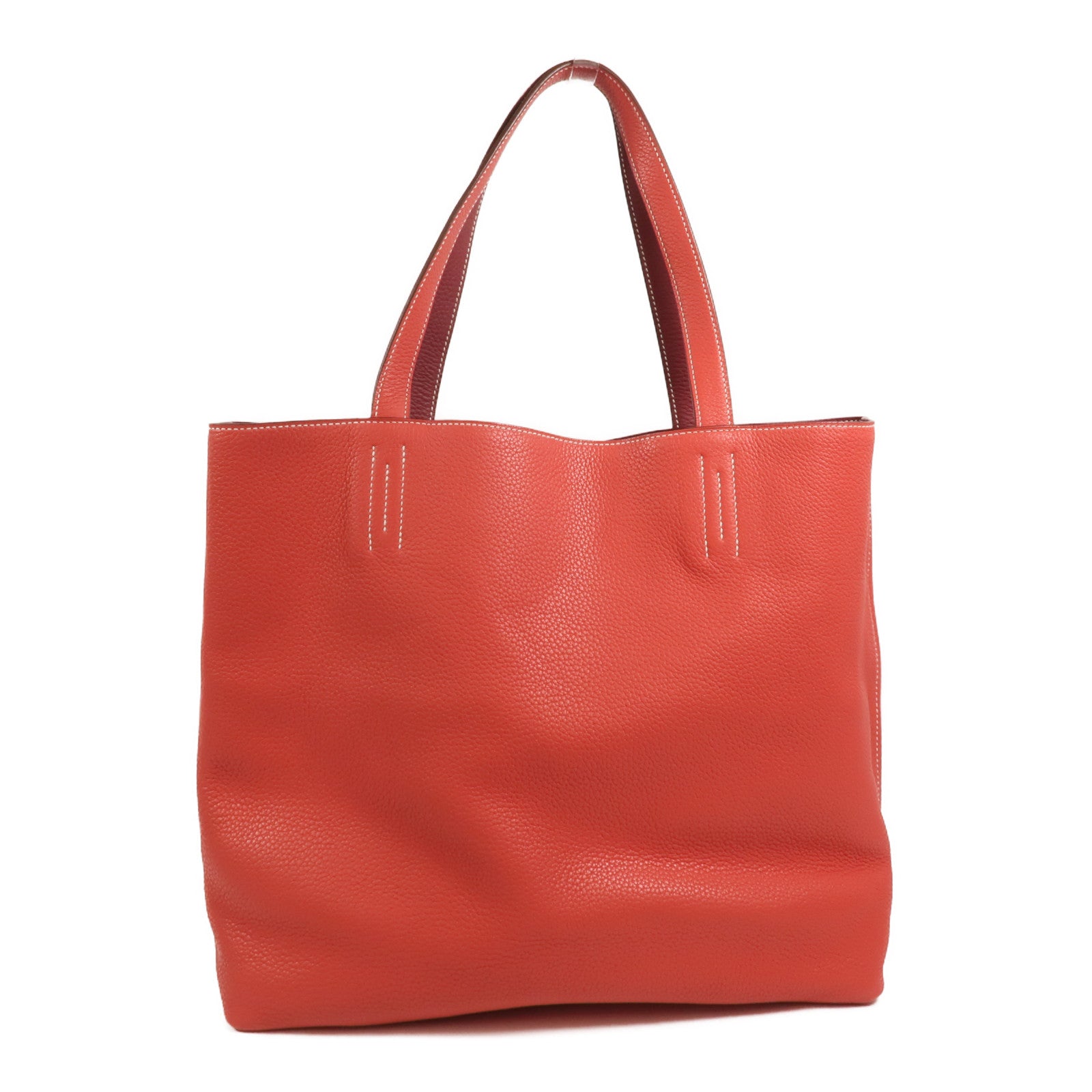 HERMES Clemence皮革Double Sens 36手挽袋Rouge H/Bougainville