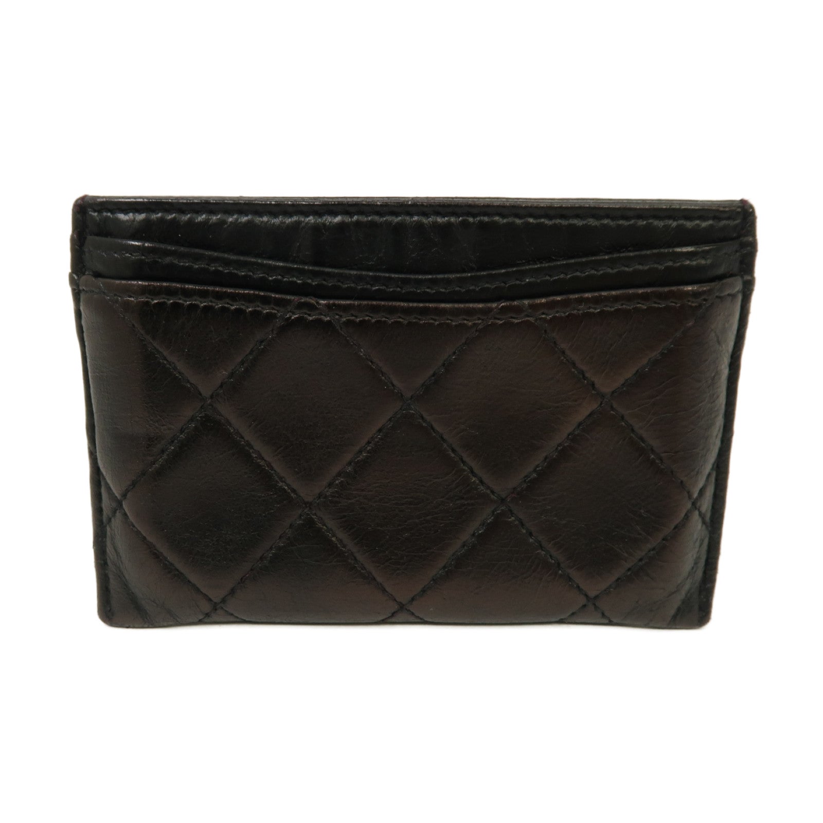 CHANEL 菱格羊皮皮革Card Holder銀扣卡片套黑色