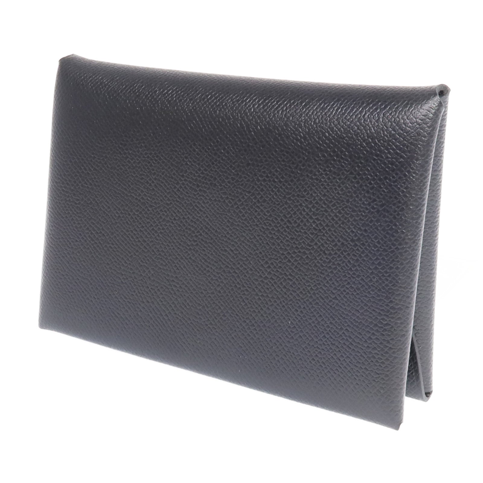 HERMES Madame皮革Calvi Duo銀扣卡片套Noir
