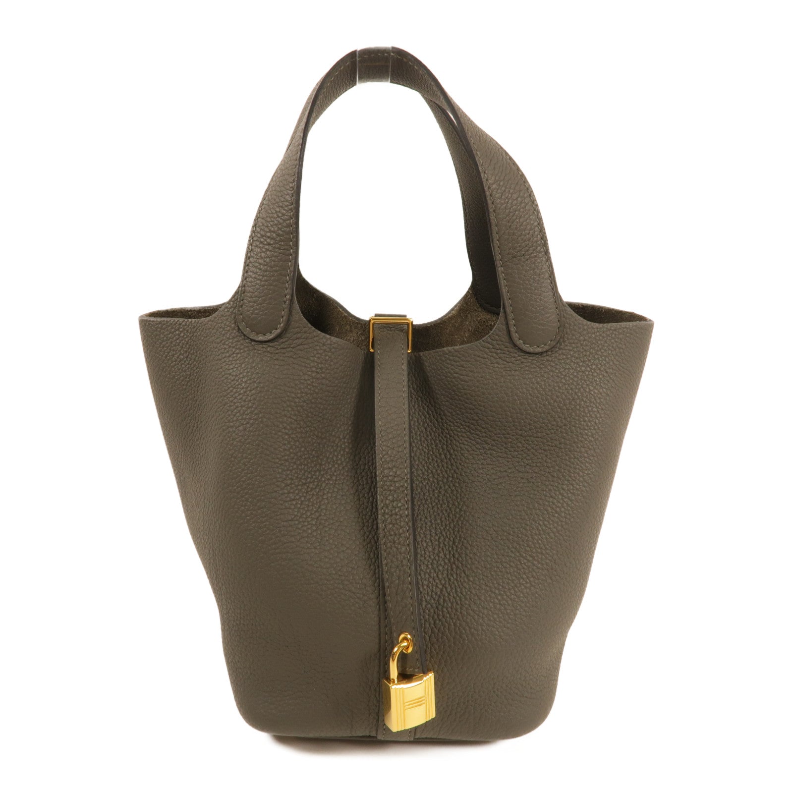 HERMES Clemence皮革Picotin Lock 18金扣手挽袋Gris Meyer