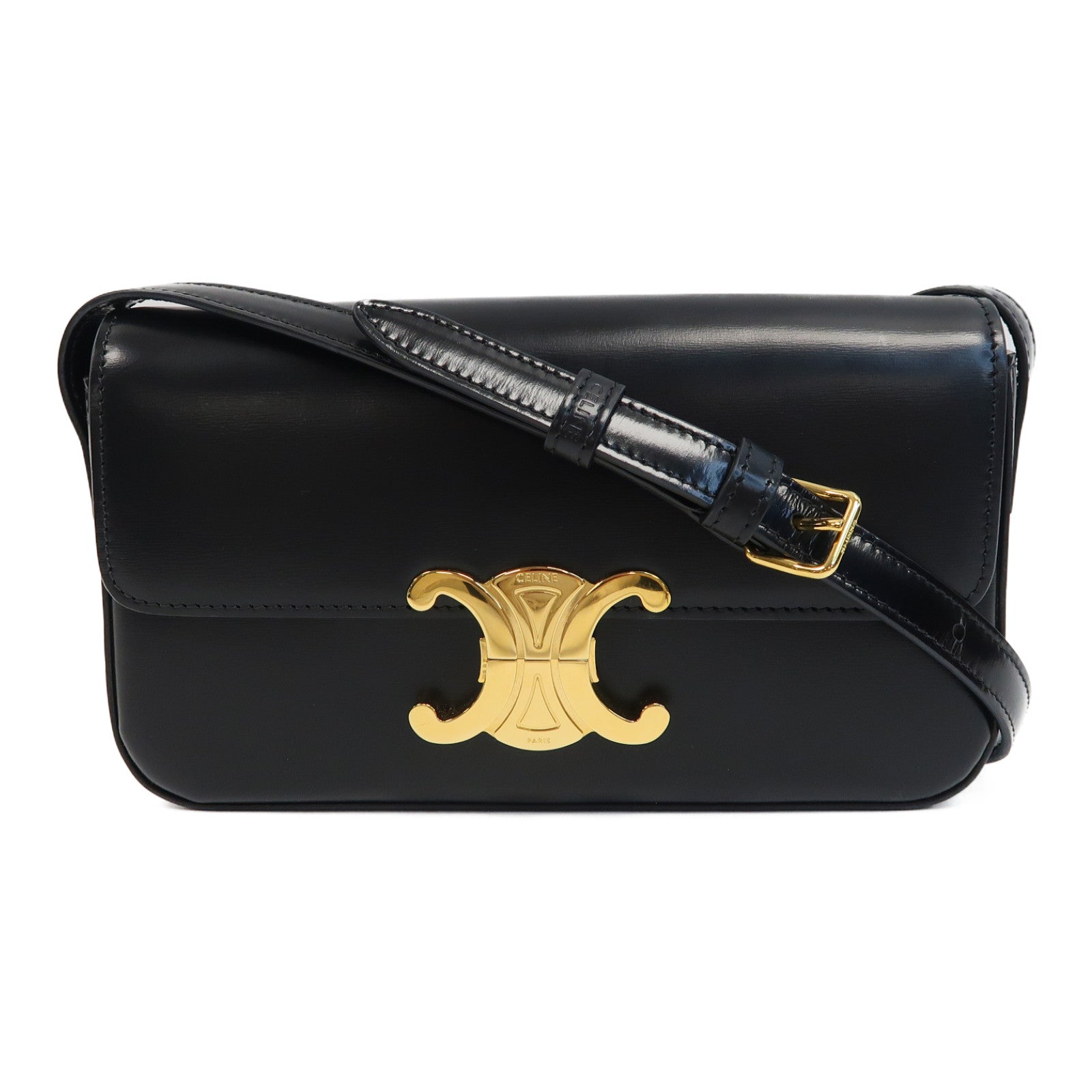 CELINE 牛皮皮革Claude金扣肩背袋黑色