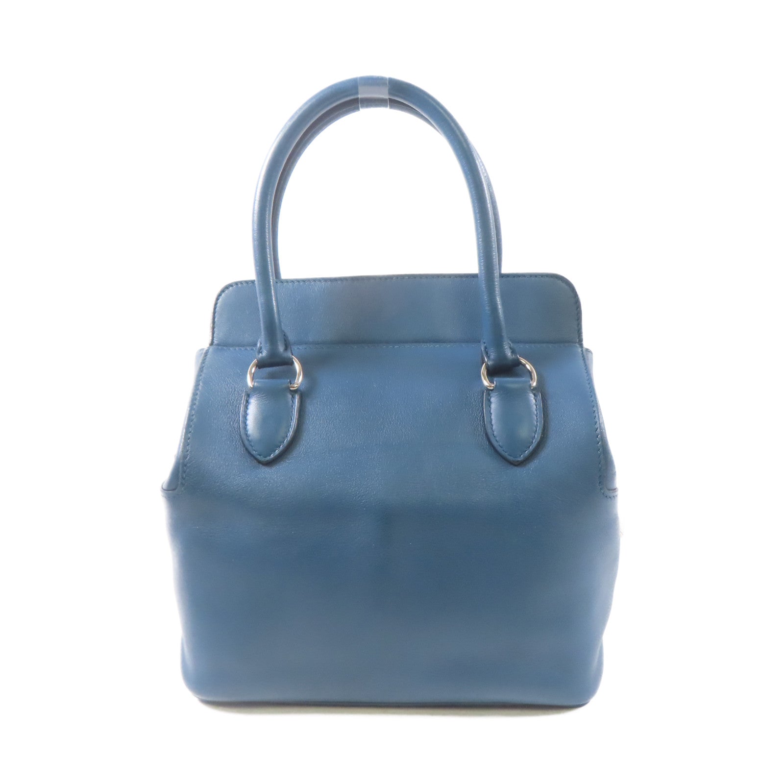 HERMES Swift皮革Toolbox銀扣手挽肩背兩用袋Bleu Agate/藍色